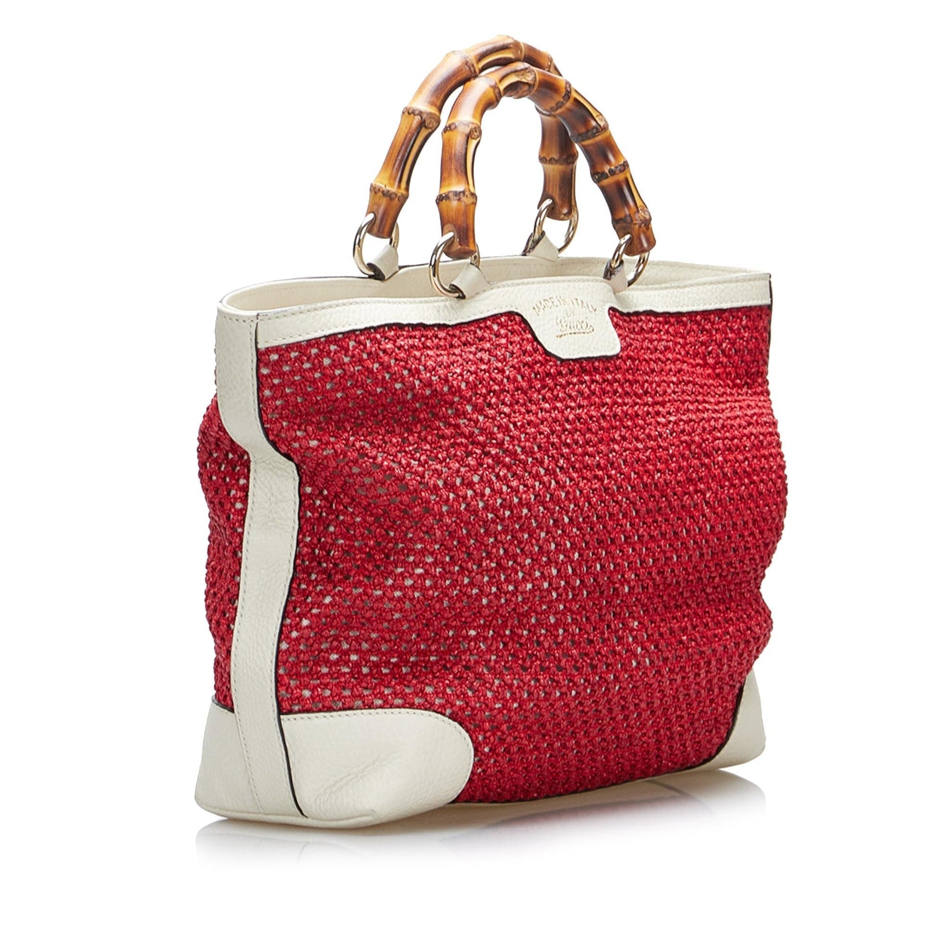 Gucci Bamboo Shopper SHG-aDj1hs Raffia Red Medium Tote Bag