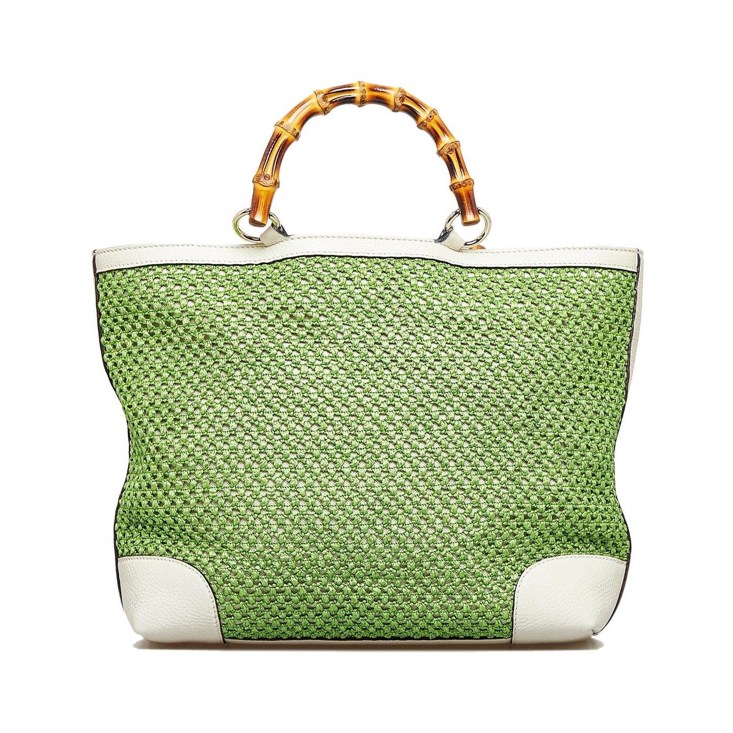 Gucci Bamboo Shopper SHG-Po0R3i Raffia Calf White Green Tote Bag
