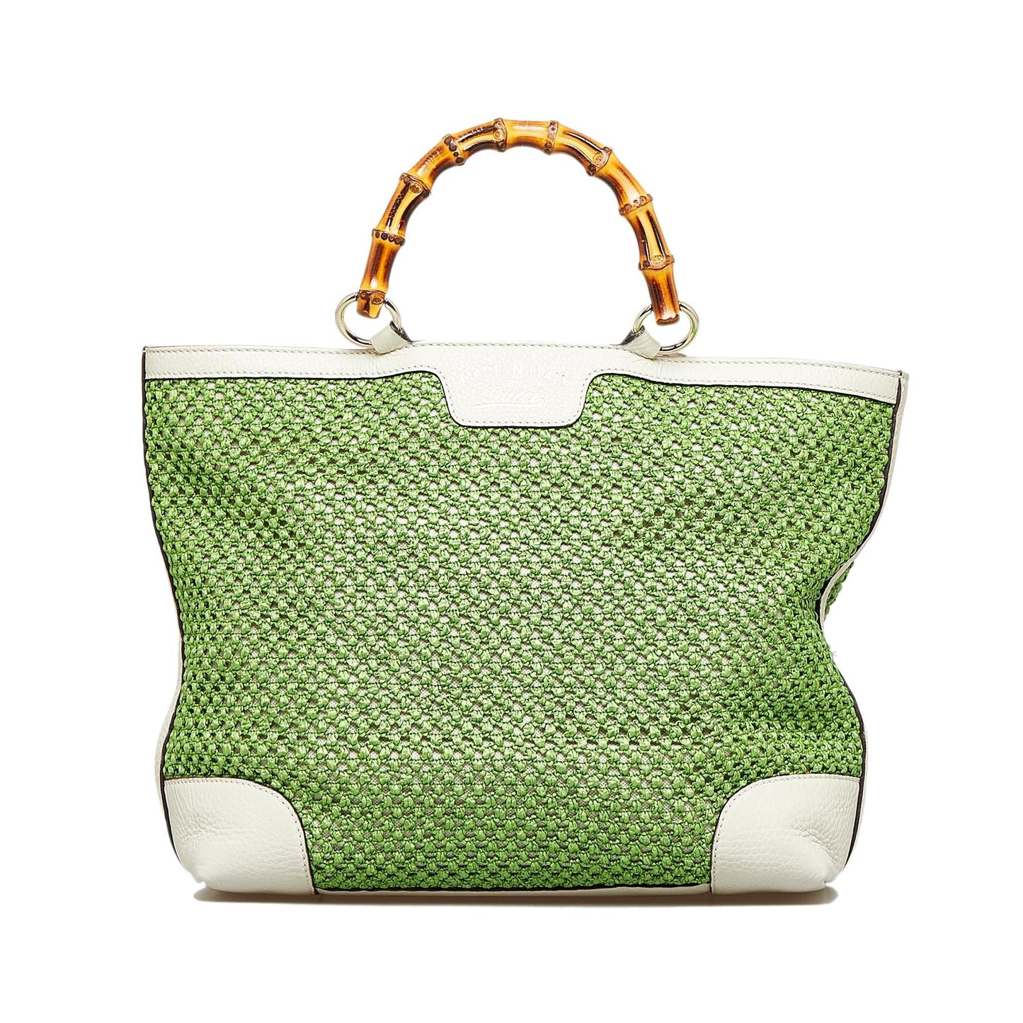 Gucci Bamboo Shopper SHG-Po0R3i Raffia Calf White Green Tote Bag