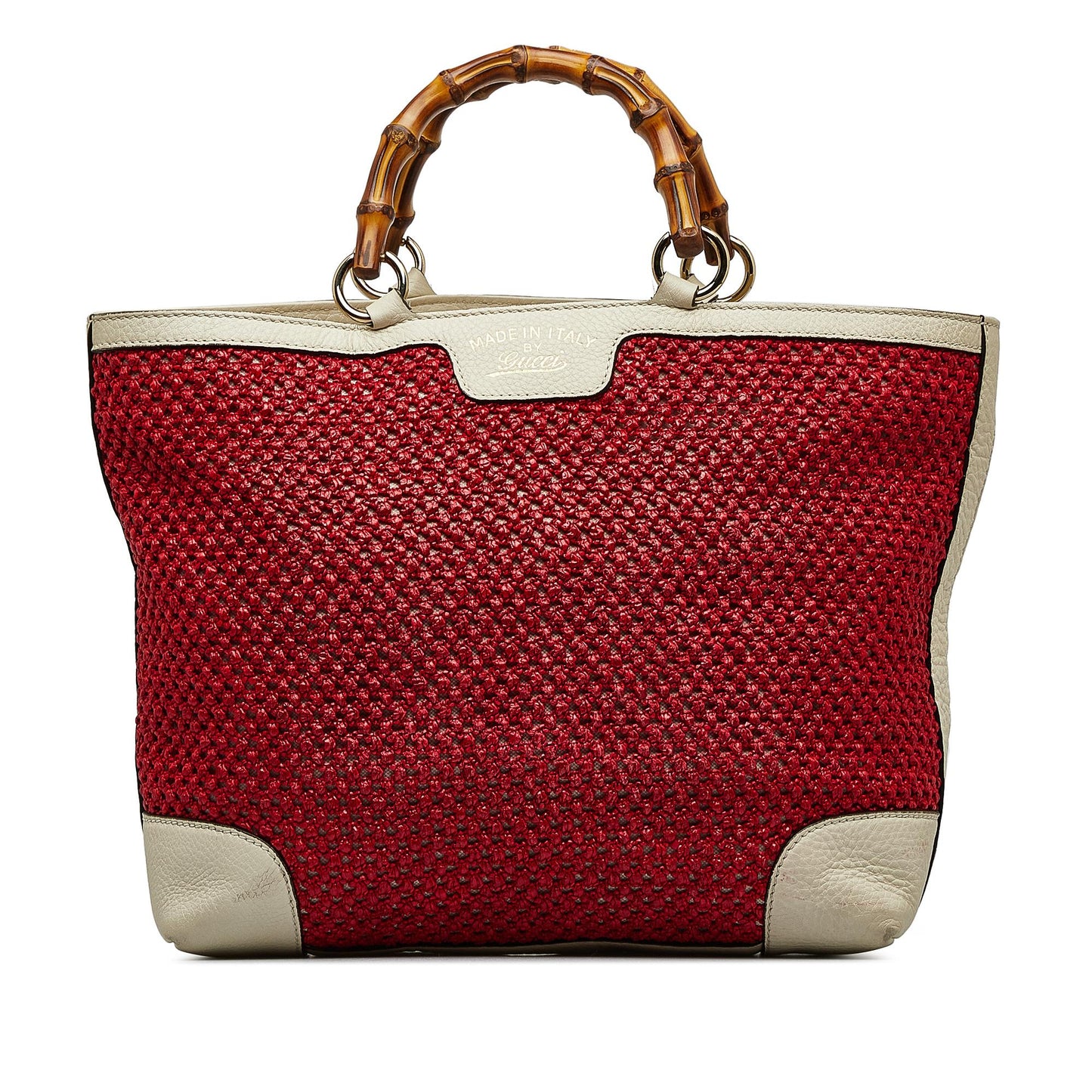 Gucci Bamboo Shopper SHG-huzjM4 Raffia Calf Red Medium Tote Bag