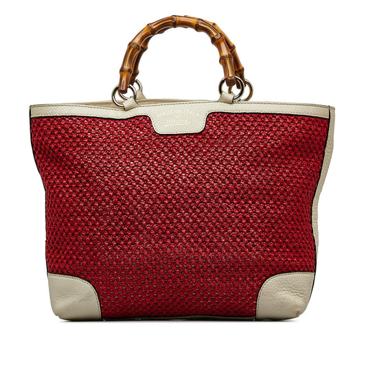 Gucci Bamboo Shopper SHG-huzjM4 Raffia Calf Red Medium Tote Bag