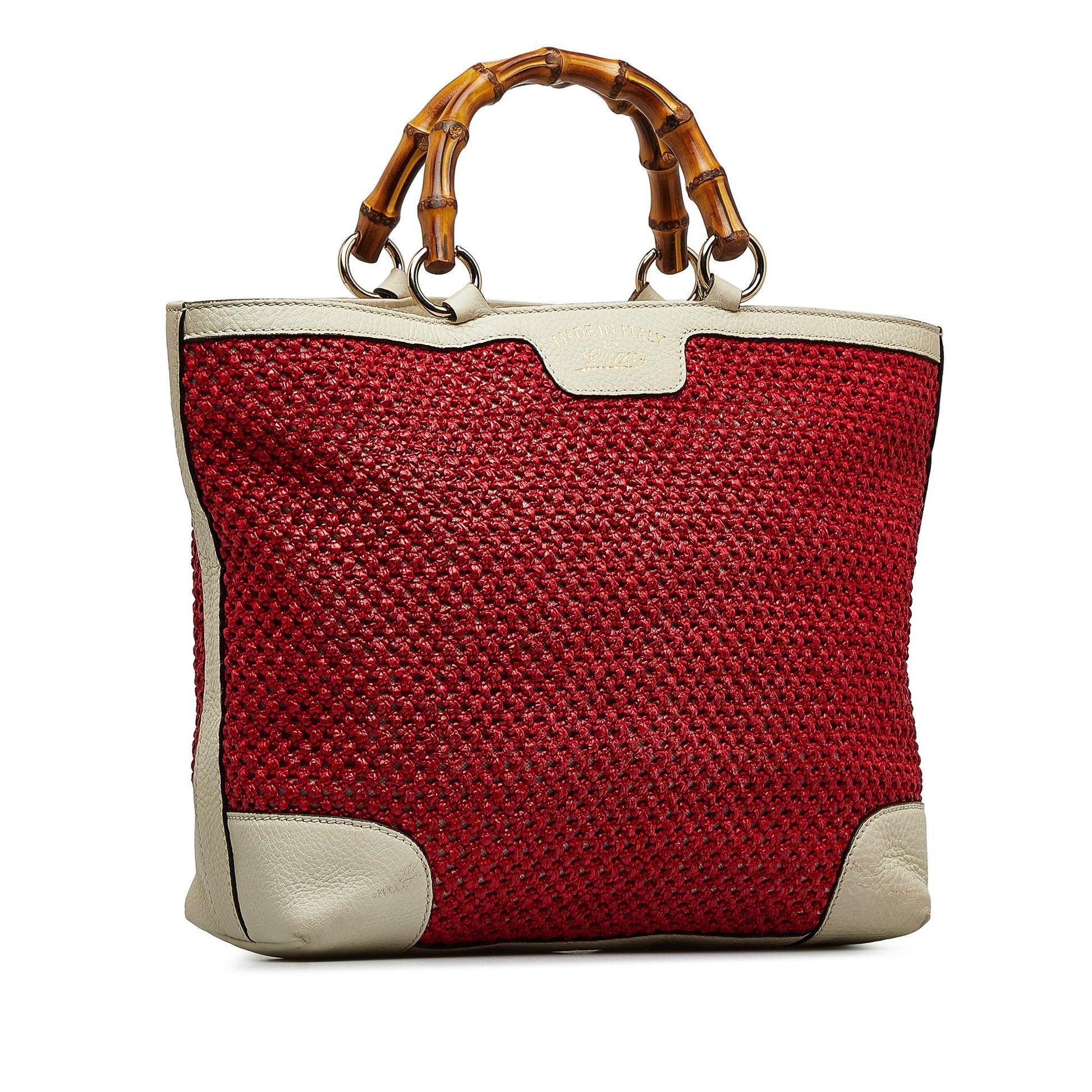 Gucci Bamboo Shopper SHG-huzjM4 Raffia Calf Red Medium Tote Bag