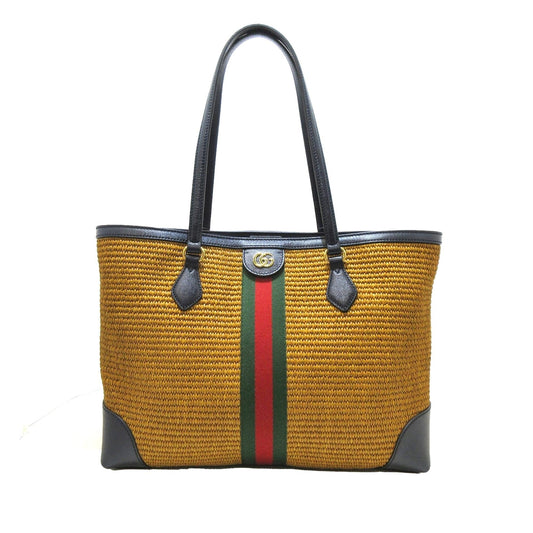 Gucci Ophidia SHG-prwlXI Raffia Calf Black Brown Tote Bag