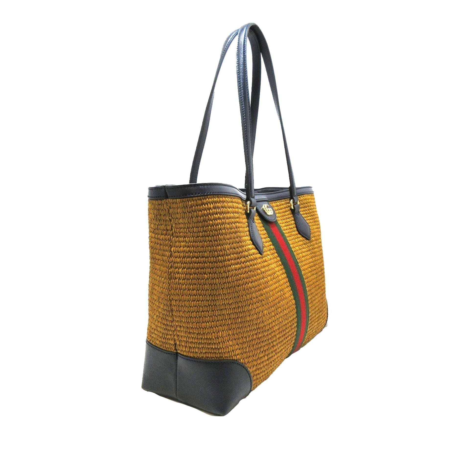 Gucci Ophidia SHG-prwlXI Raffia Calf Black Brown Tote Bag