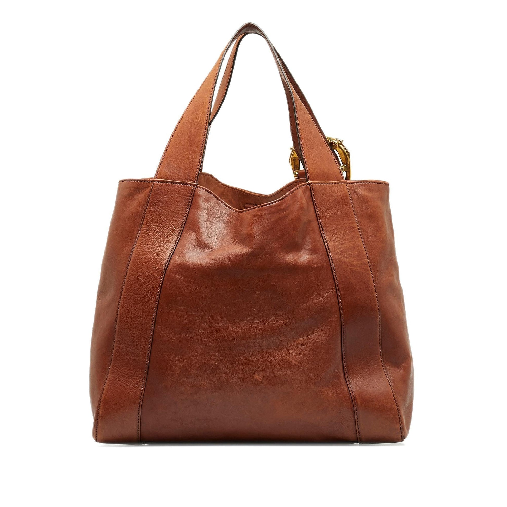 Gucci Ribot Horse Head SHG-4p uu Calf Brown Medium Tote Bag