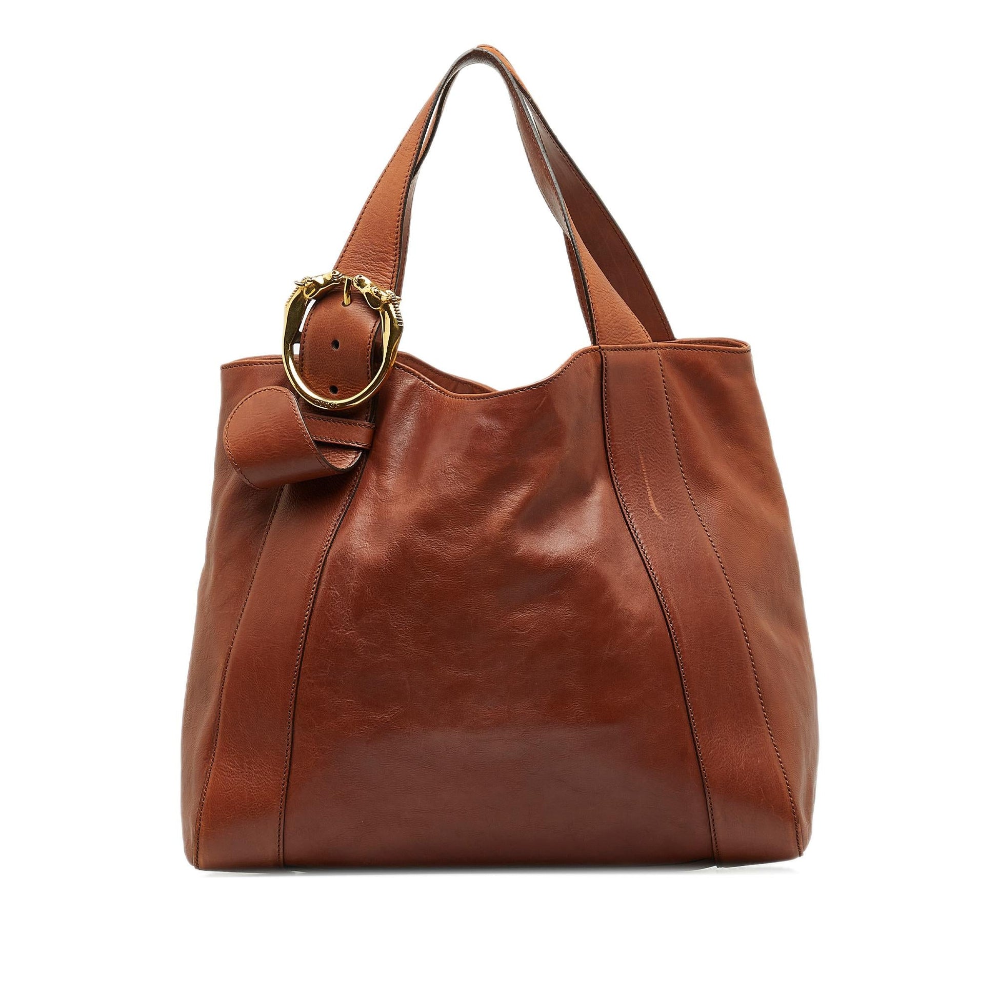 Gucci Ribot Horse Head SHG-4p uu Calf Brown Medium Tote Bag