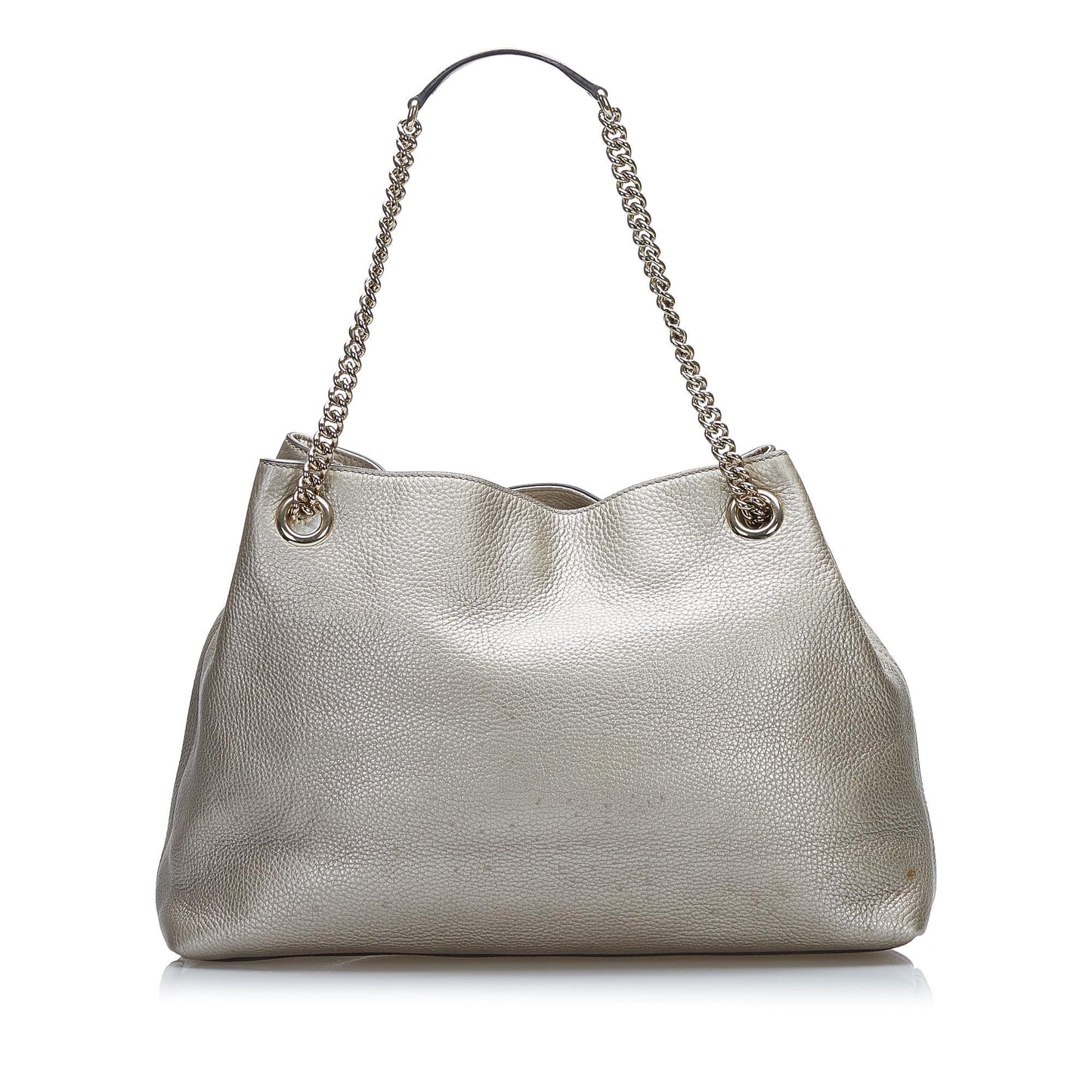 Gucci Soho SHG-F7uOCC Calf Silver Medium Chain Tote Bag