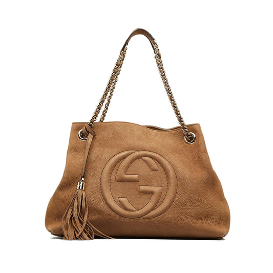 Gucci Soho SHG-Om3yEn Calf Brown Medium Chain Tote Bag