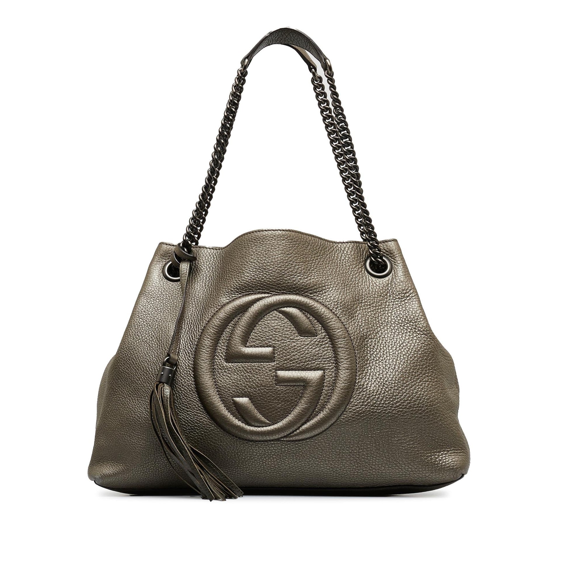 Gucci Soho SHG-ngwZOe Calf Silver Medium Chain Tote Bag