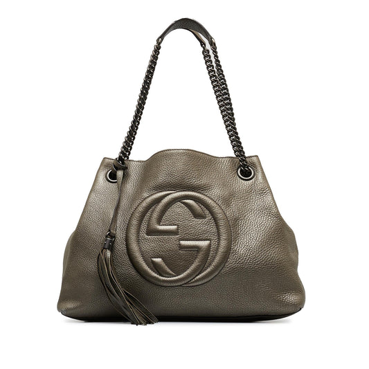 Gucci Soho SHG-ngwZOe Calf Silver Medium Chain Tote Bag