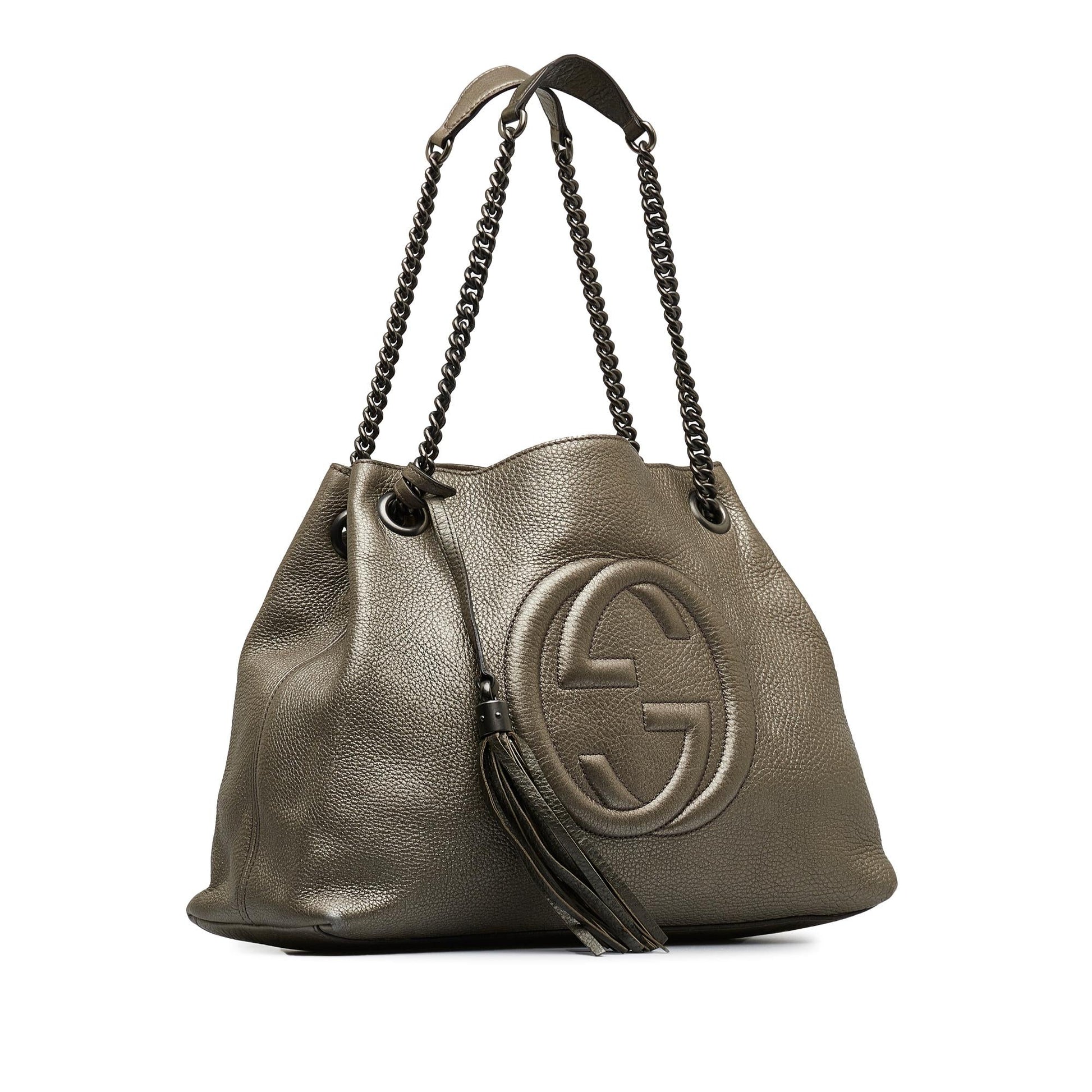 Gucci Soho SHG-ngwZOe Calf Silver Medium Chain Tote Bag