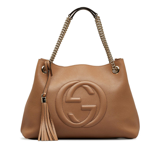 Gucci Soho SHG-z86Ecn Calf Brown Medium Chain Tote Bag