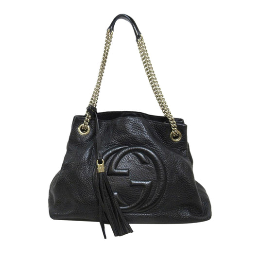 Gucci Soho SHG-RyFhu1 Calf Black Medium Chain Tote Bag