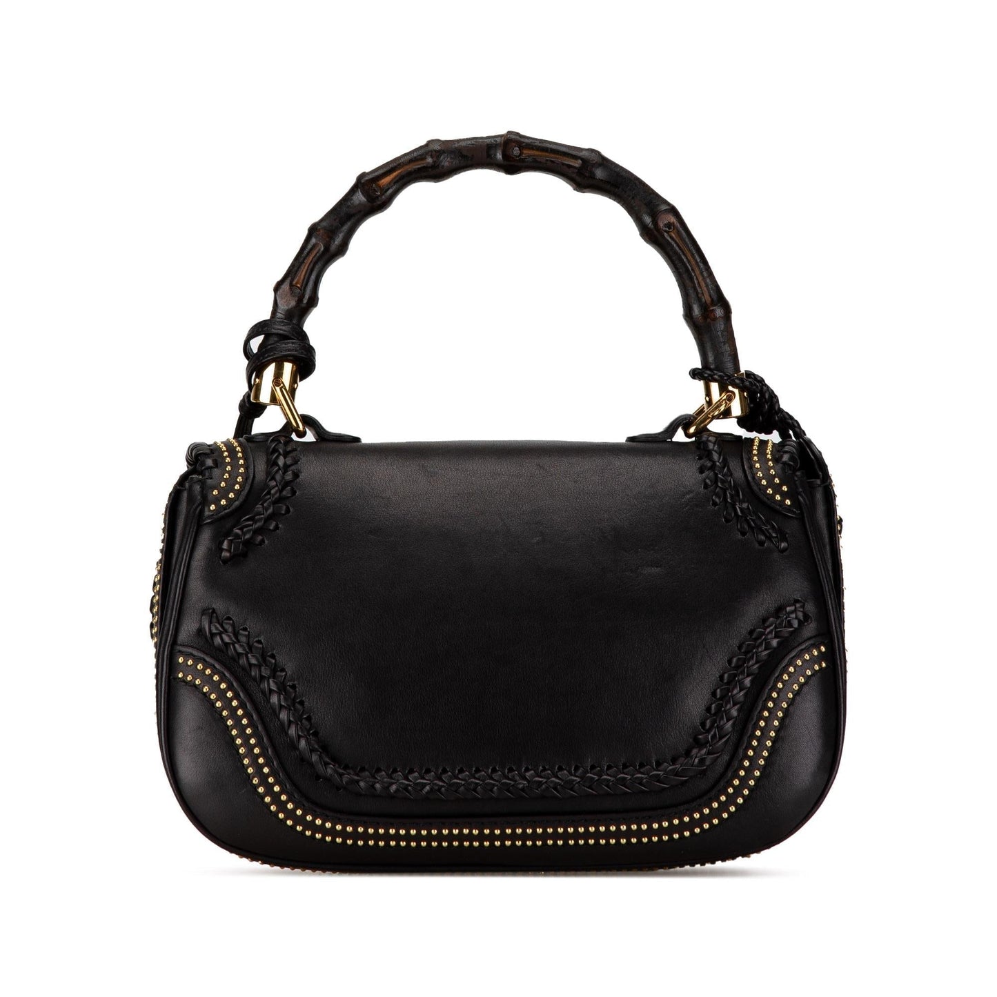 Gucci Studded New Bamboo Tassel SHG-QZ6Rq6 Calf Black Medium Satchel Bag