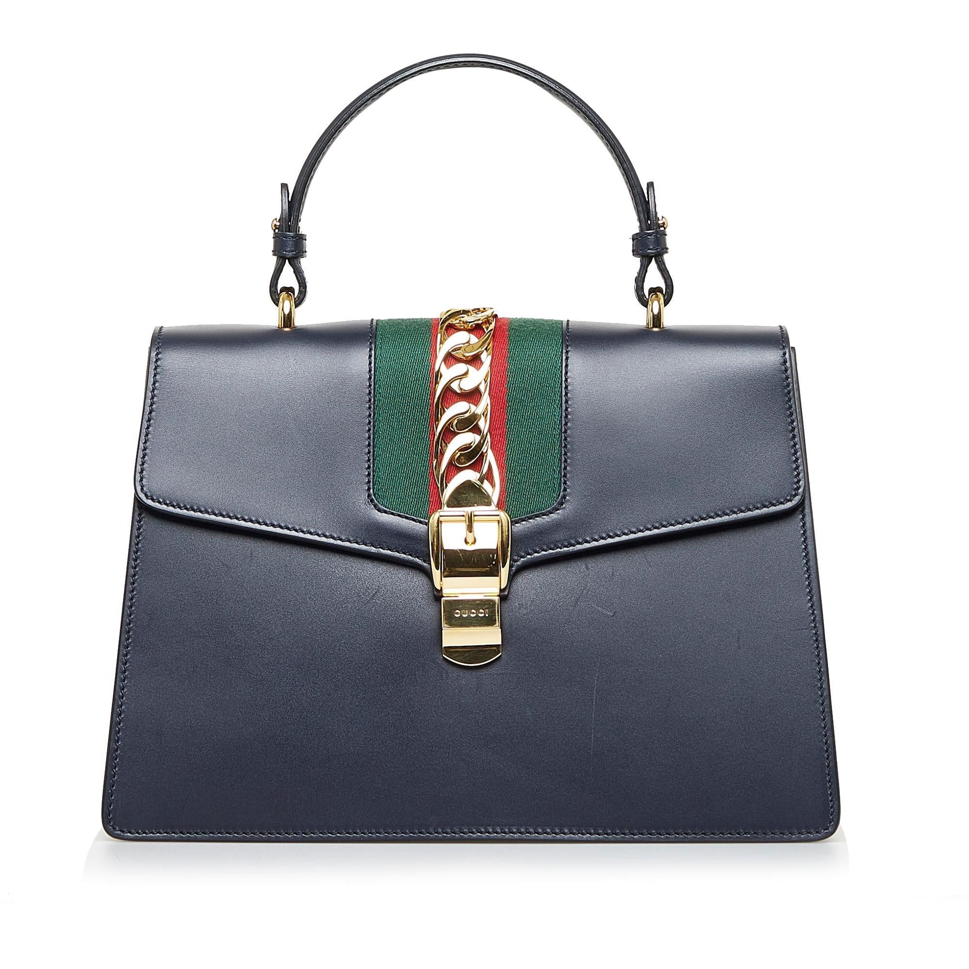 Gucci Sylvie SHG-xoqKeR Leather Calf Black Medium Satchel Bag