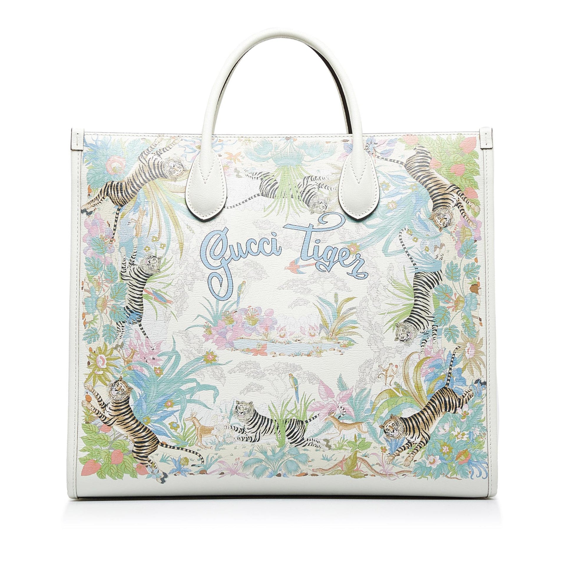 Gucci Tiger Convertible SHG-JIbh0E Calf White Medium Tote Bag
