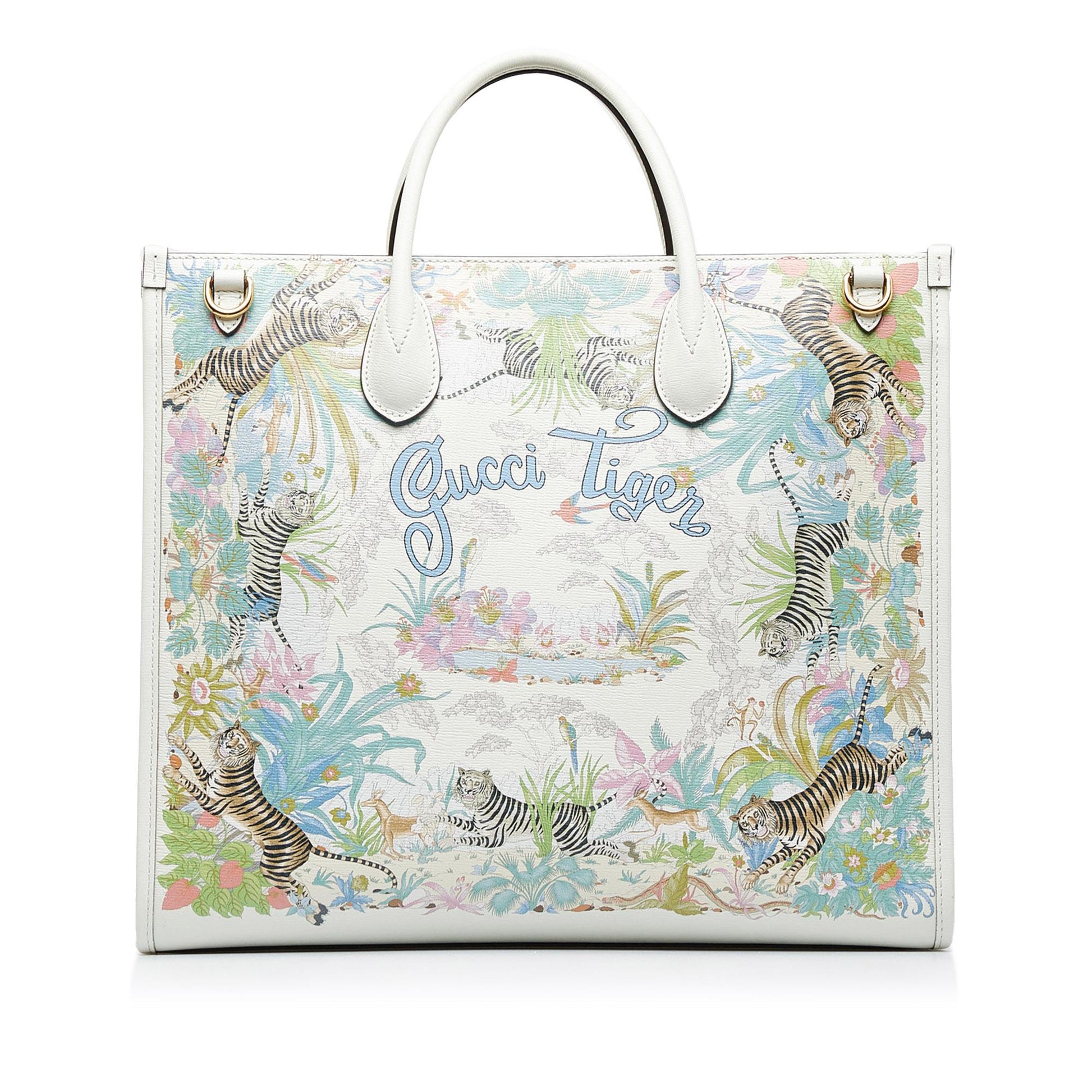 Gucci Tiger Convertible SHG-JIbh0E Calf White Medium Tote Bag