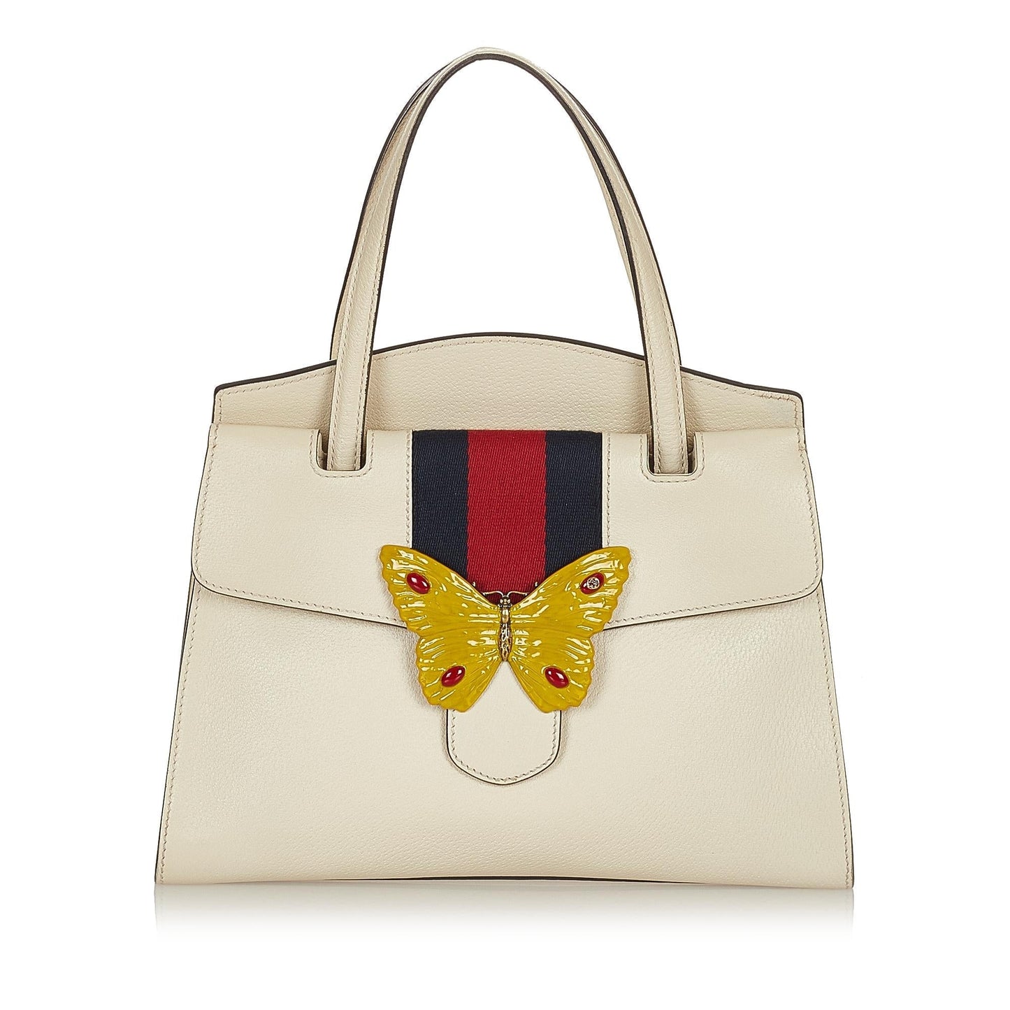 Gucci Web Linea Butterfly Totem SHG Calf White Medium Tote Bag