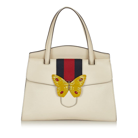 Gucci Web Linea Butterfly Totem SHG Calf White Medium Tote Bag