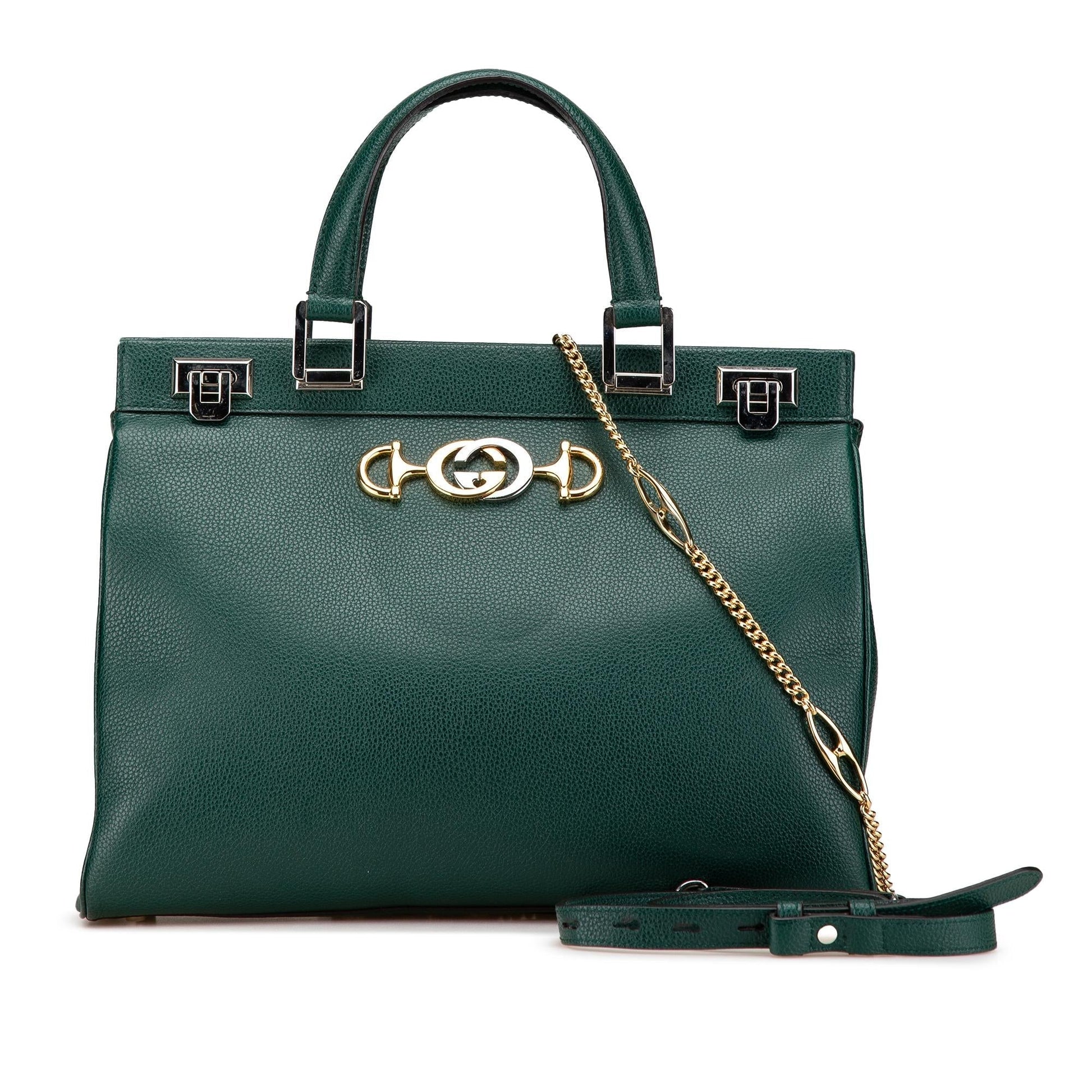 Gucci Zumi Leather Calf Green Medium Satchel Bag