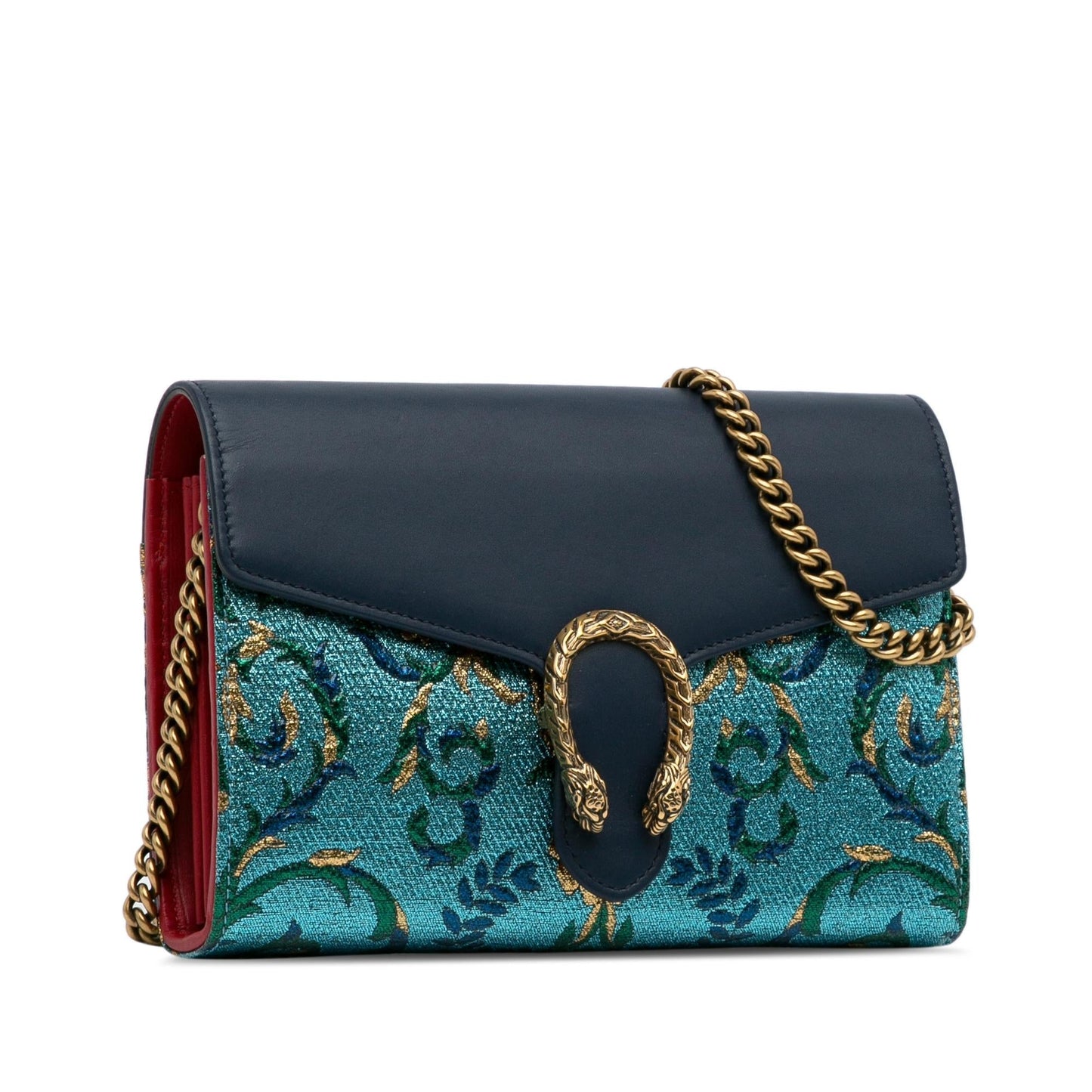 Gucci Metallic Brocade Dionysus Wallet on Calf Blue Chain Crossbody Bag