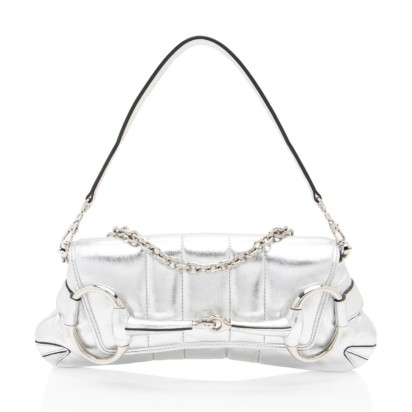 Gucci Metallic Horsebit SHF-dYk9f1 Calfskin Silver Medium Chain Shoulder Bag