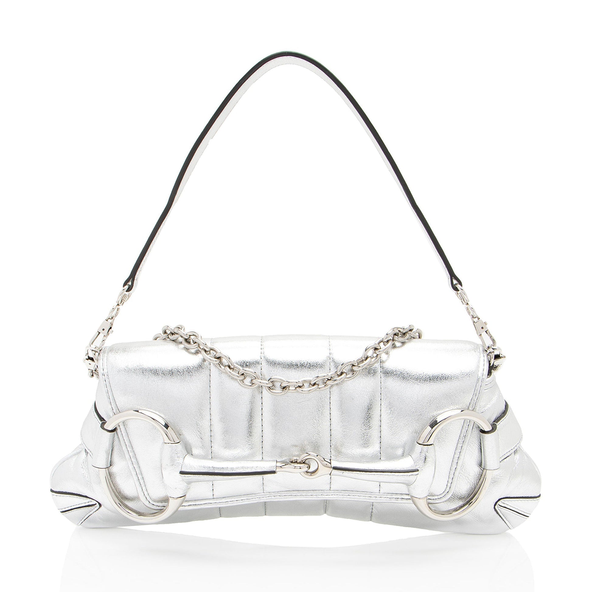 Gucci Metallic Horsebit SHF-dYk9f1 Calfskin Silver Medium Chain Shoulder Bag