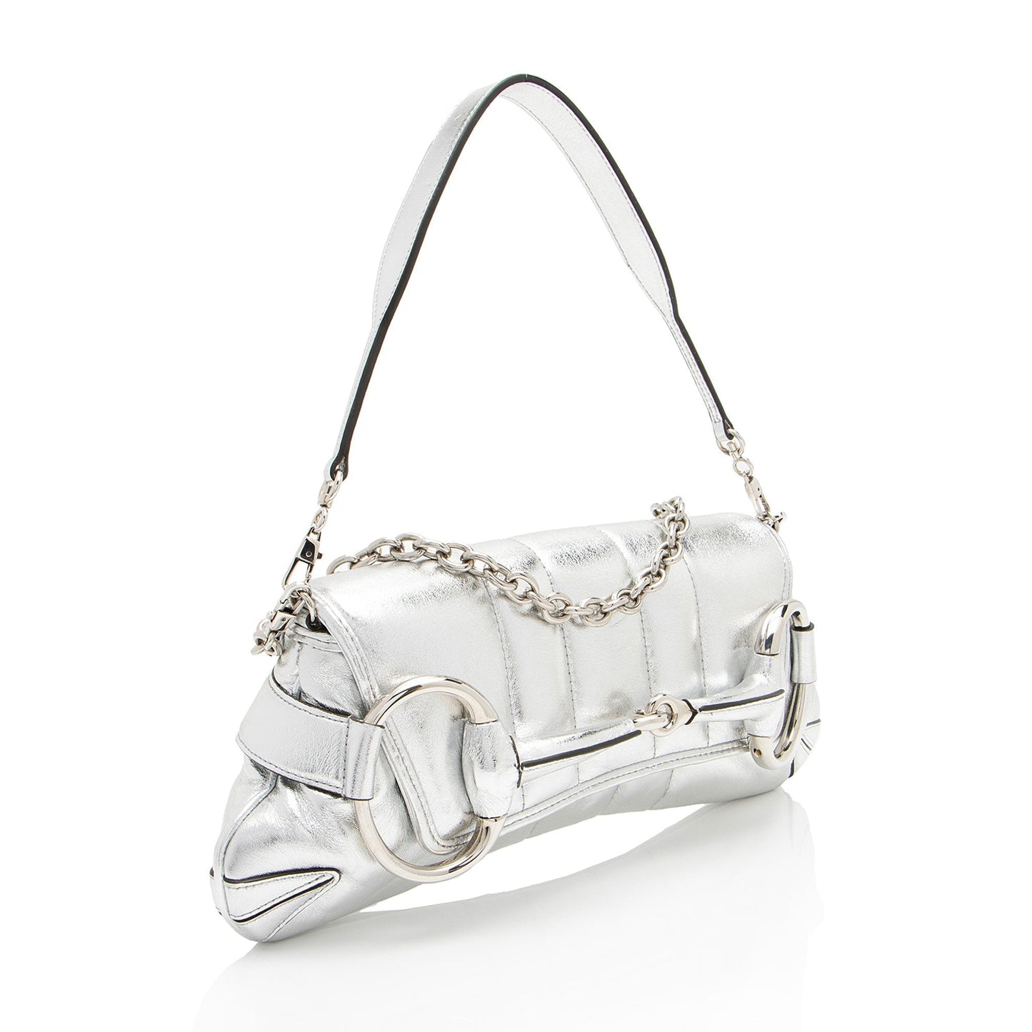 Gucci Metallic Horsebit SHF-dYk9f1 Calfskin Silver Medium Chain Shoulder Bag
