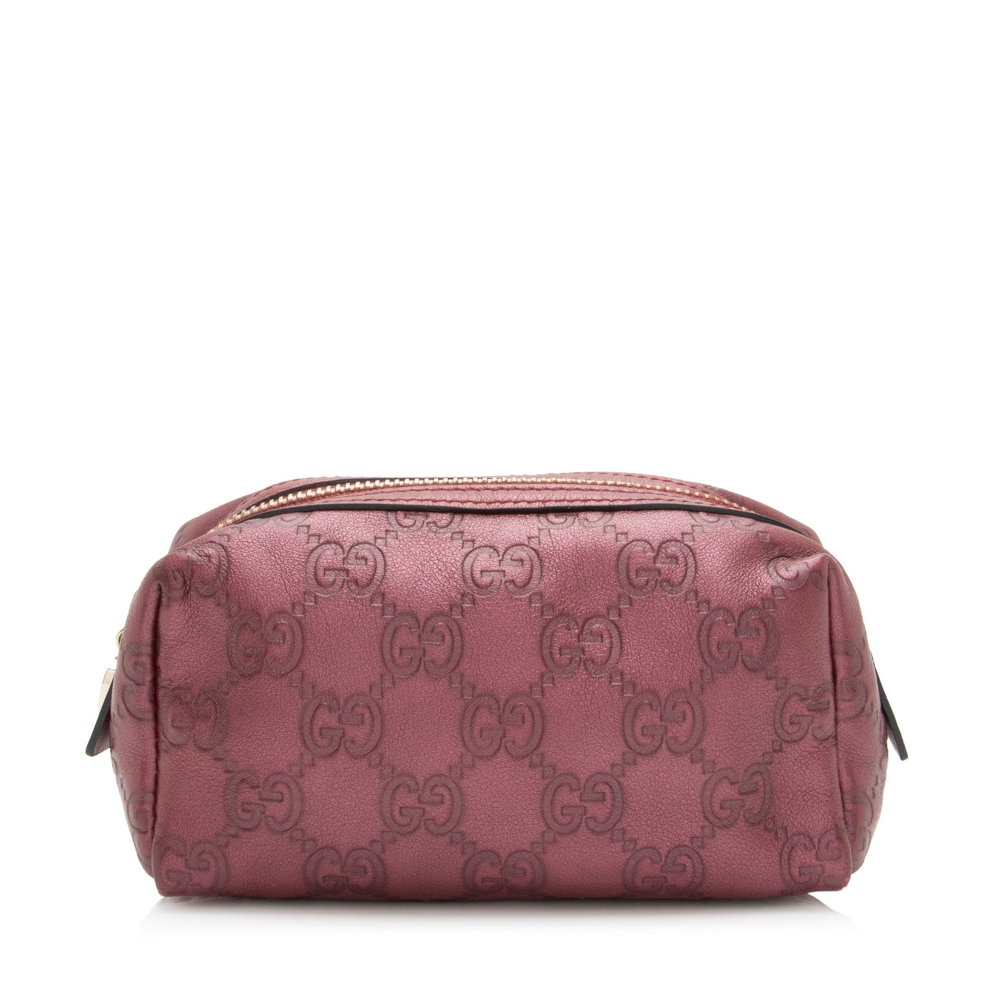 Gucci Metallic Guccissima Cosmetic Case SHF-GVRdPQ Leather Canvas Red Handbag