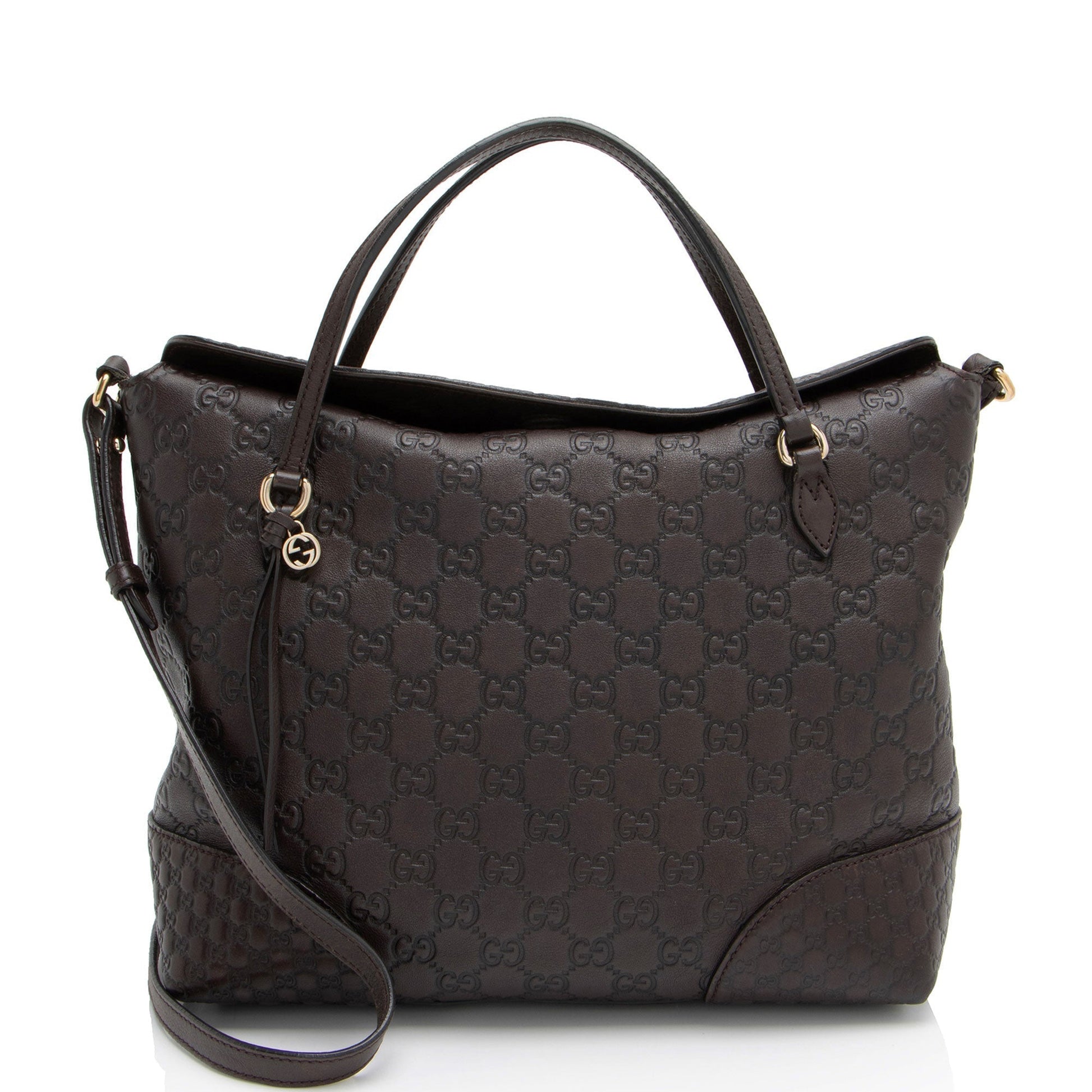 Gucci Metallic Guccissima Bree Fold Over Leather Brown Tote Bag