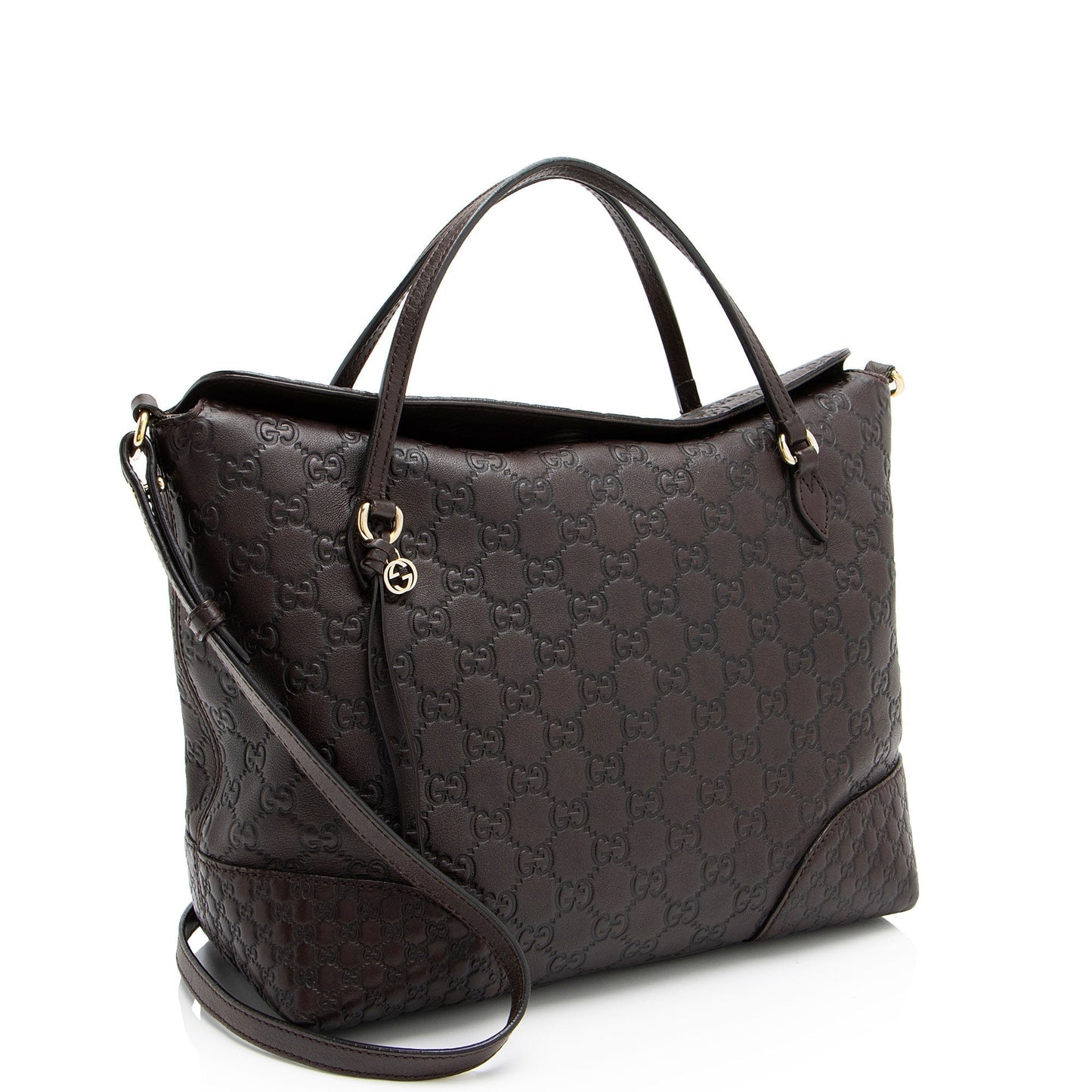 Gucci Metallic Guccissima Bree Fold Over Leather Brown Tote Bag