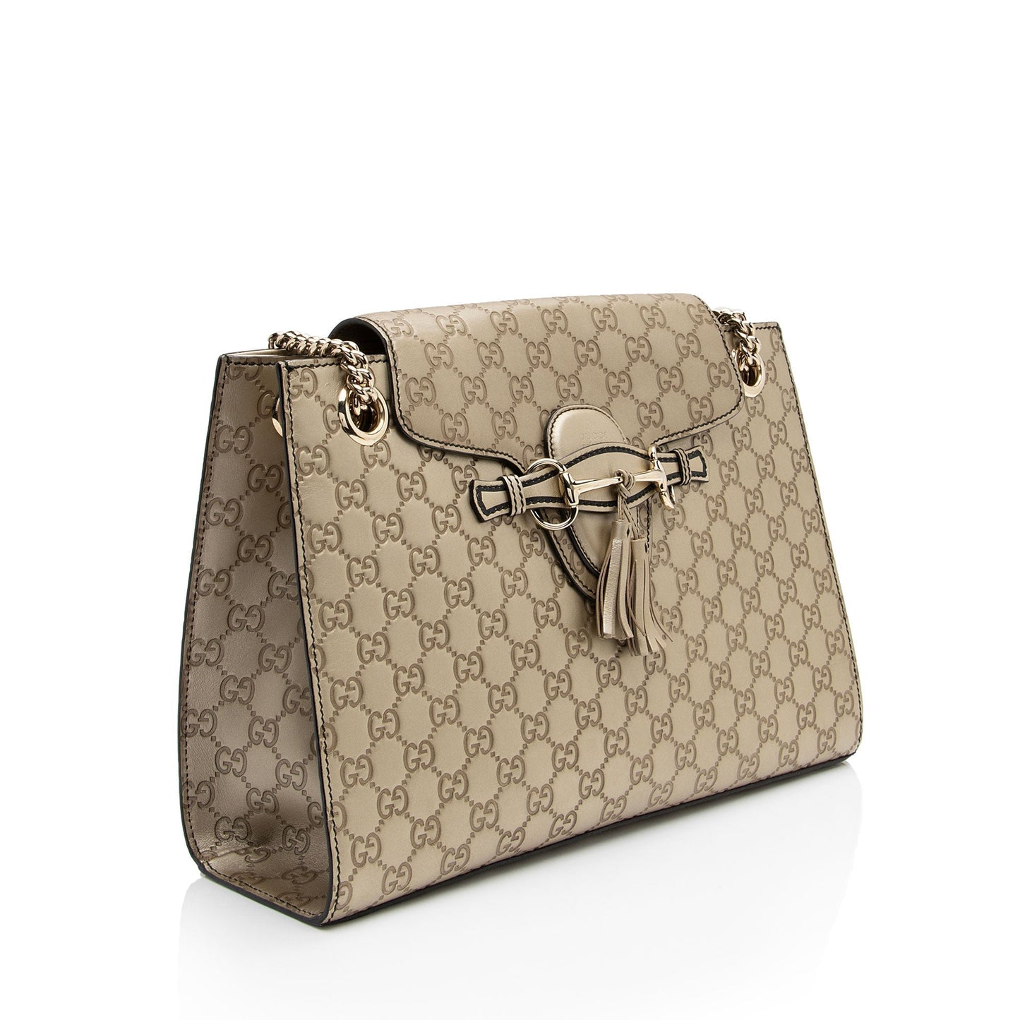 Gucci Metallic Guccissima Emily SHF-tKZxyz Leather Gold Large Crossbody Bag