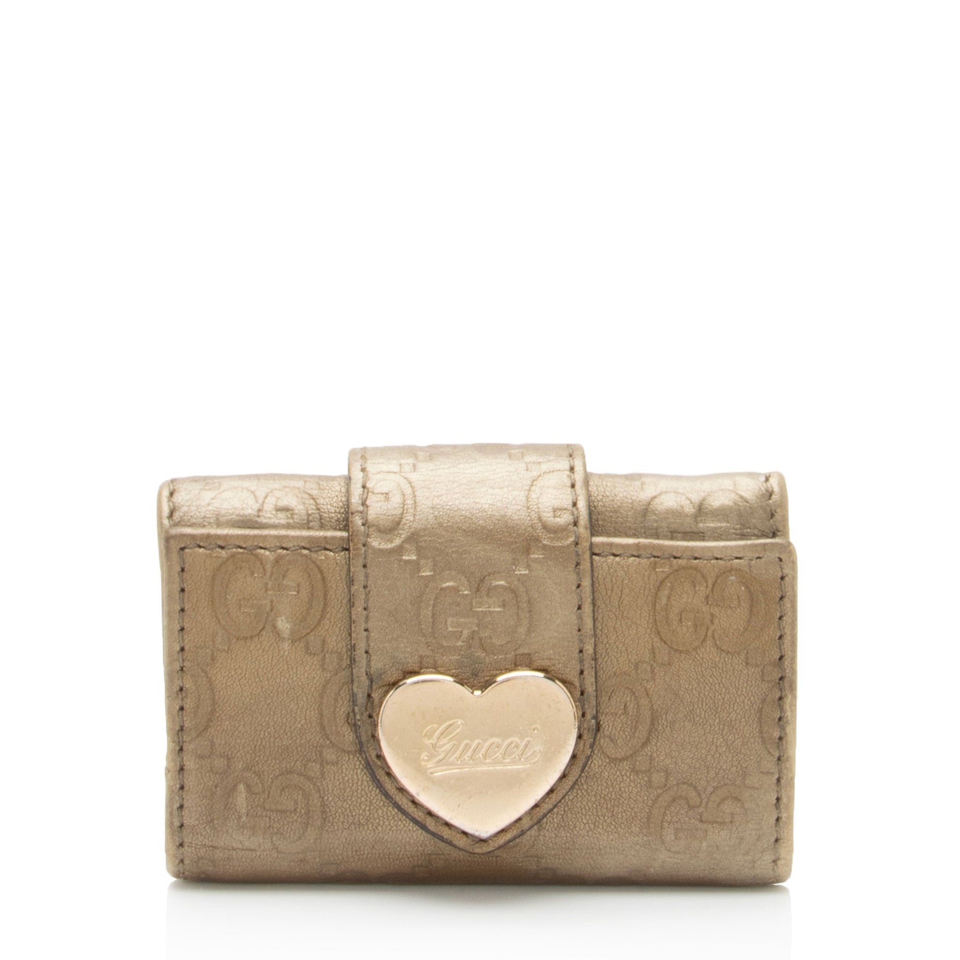 Gucci Metallic Guccissima Heart Key Holder Leather Gold Accessory