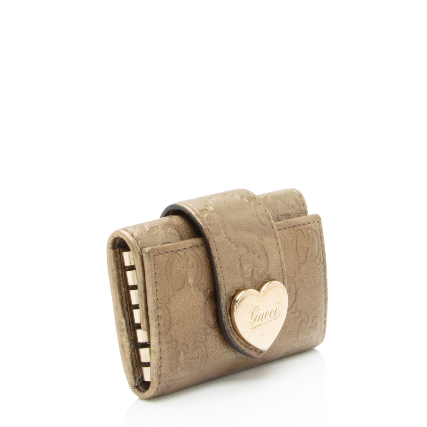Gucci Metallic Guccissima Heart Key Holder Leather Gold Accessory