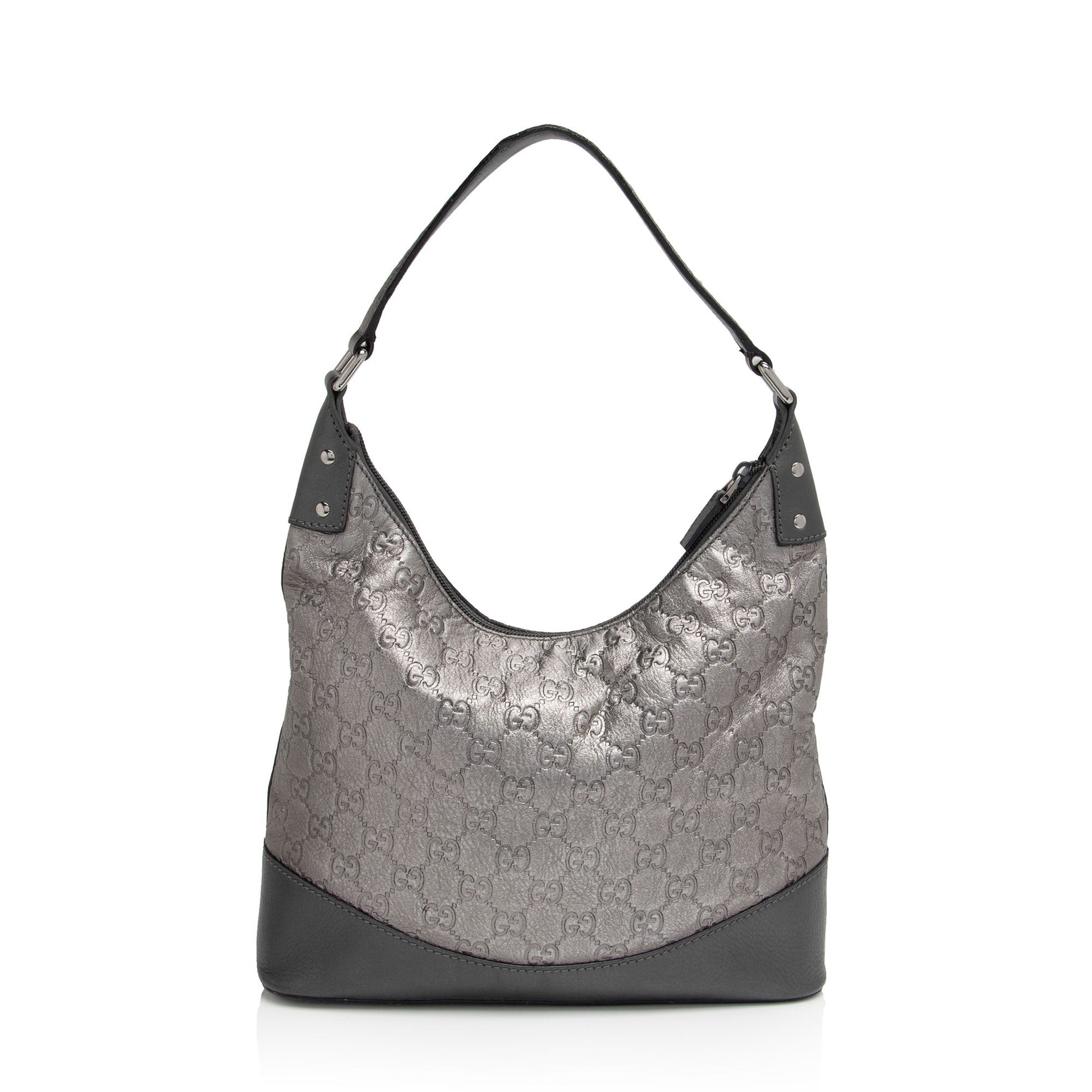 Gucci Metallic Guccissima SHF-WaBJWh Leather Silver Small Shoulder Bag