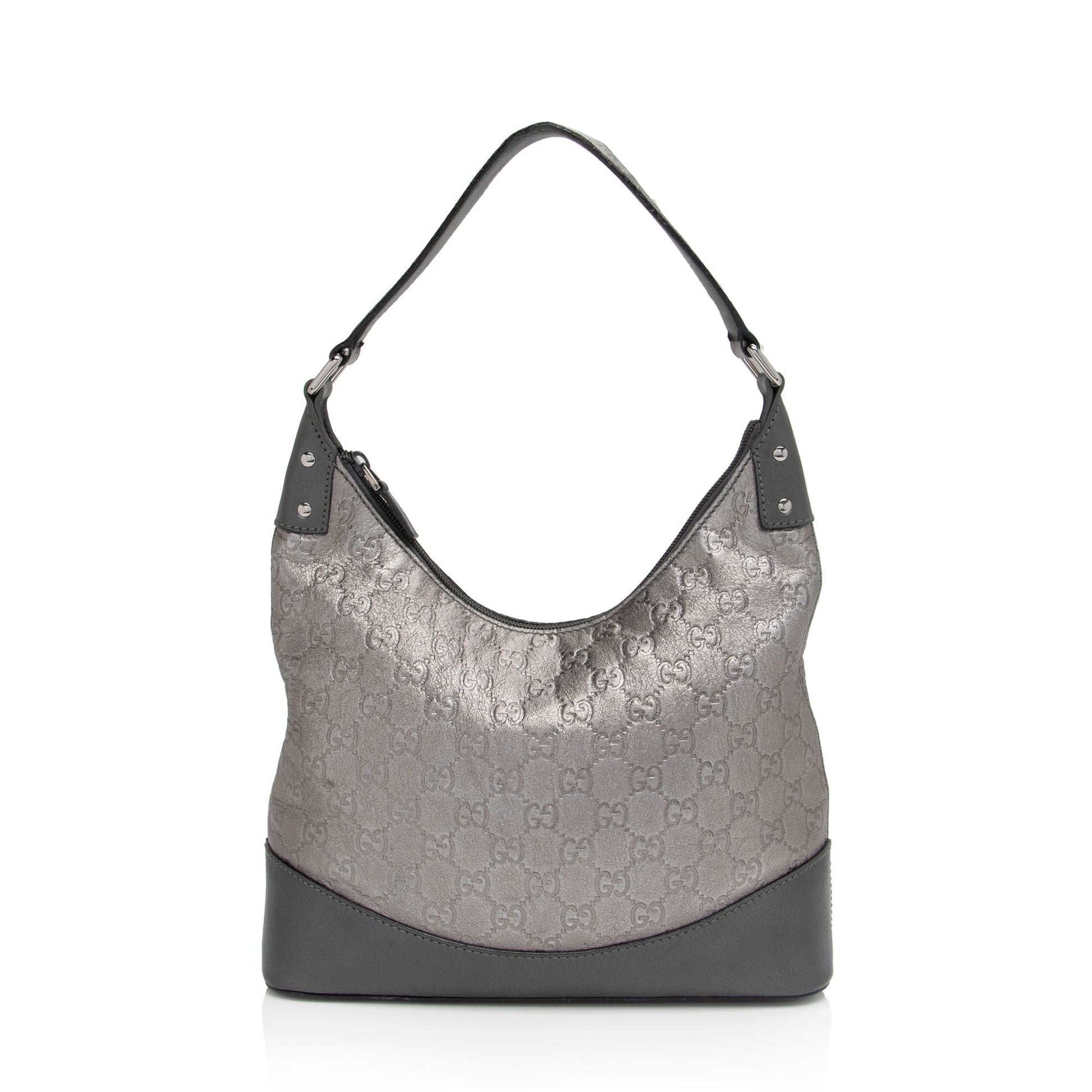 Gucci Metallic Guccissima SHF-WaBJWh Leather Silver Small Shoulder Bag