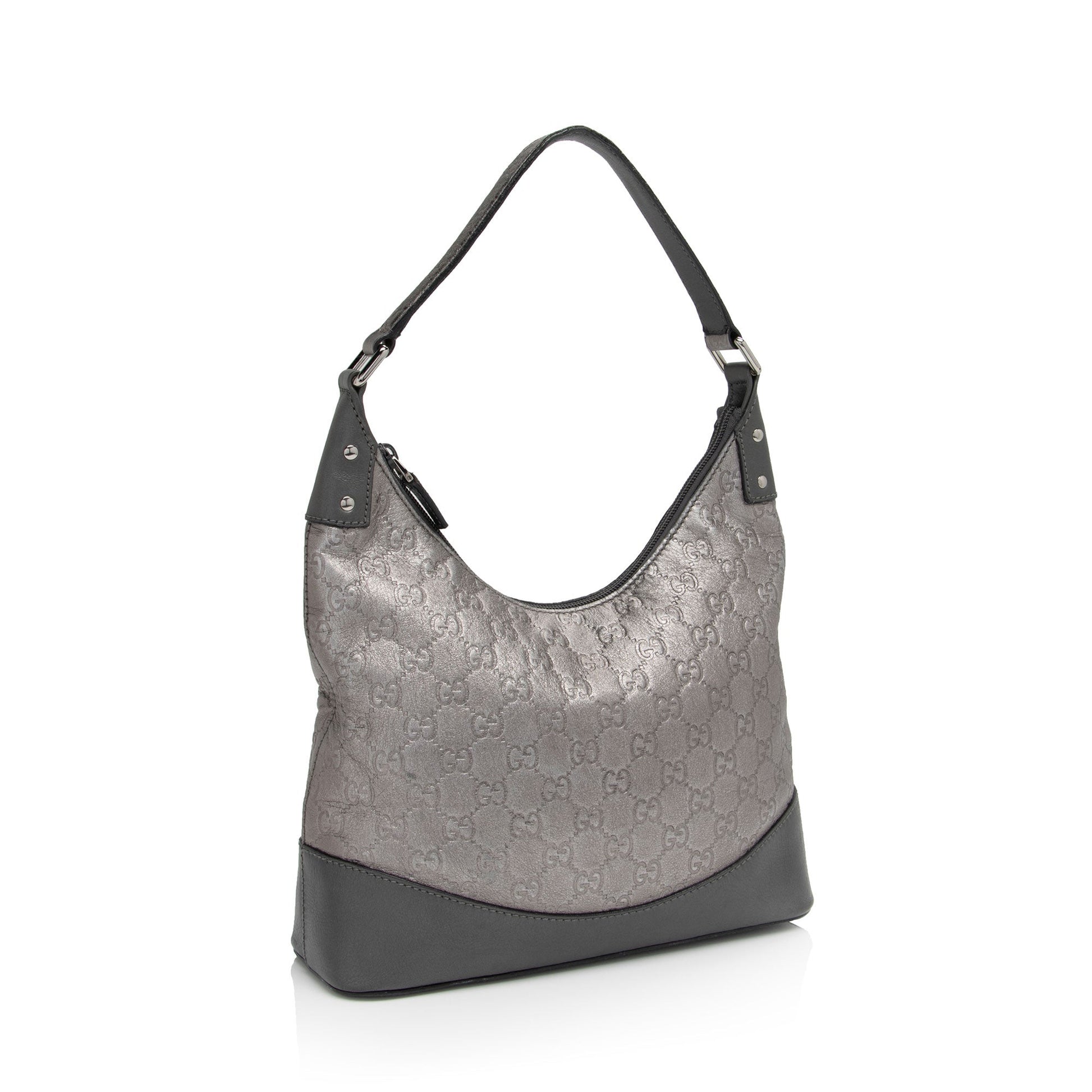 Gucci Metallic Guccissima SHF-WaBJWh Leather Silver Small Shoulder Bag