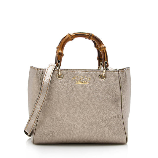 Gucci Metallic Bamboo Shopper SHF Leather Gold Mini Tote Bag