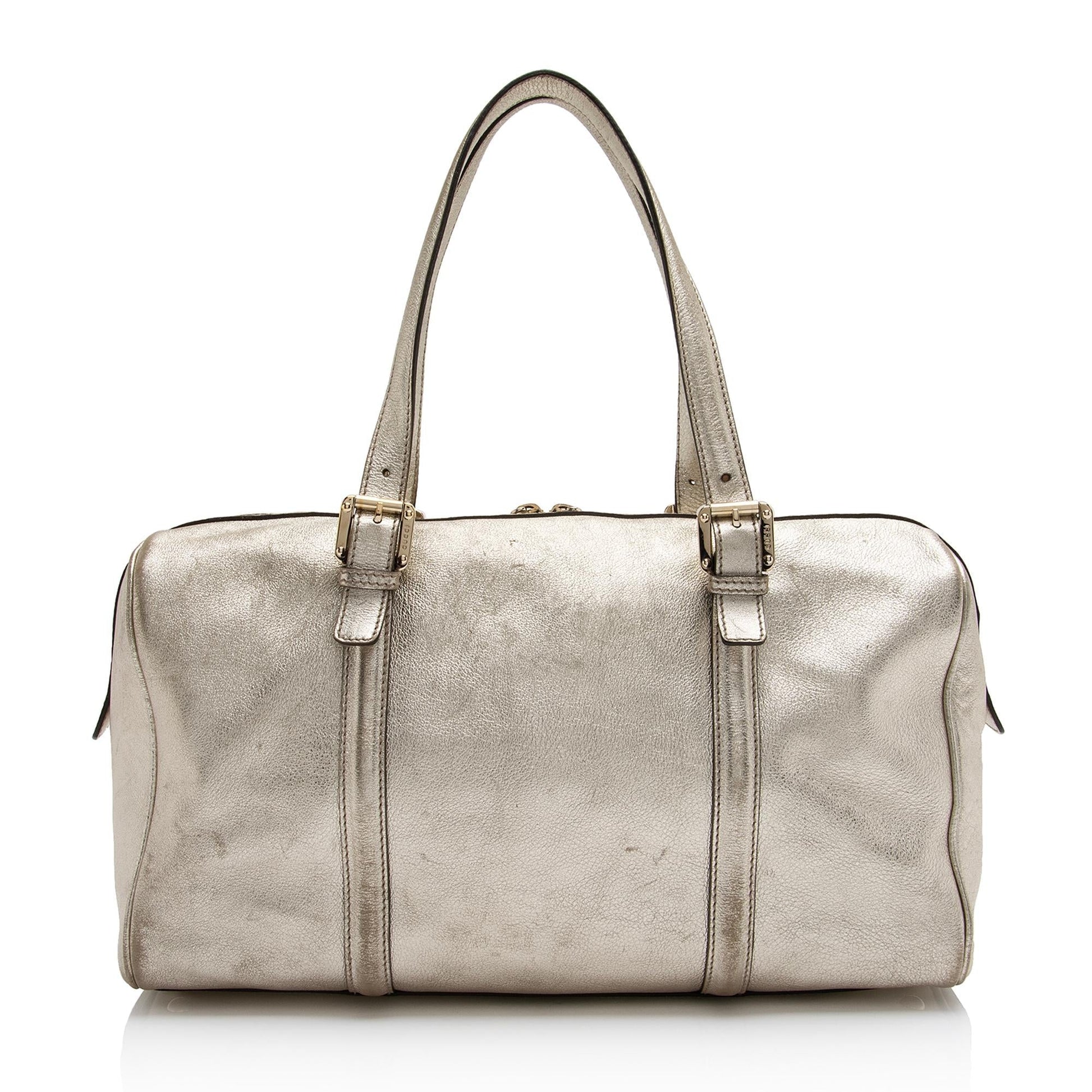 Gucci Metallic Britt Boston SHF Leather Gold Medium Satchel Bag