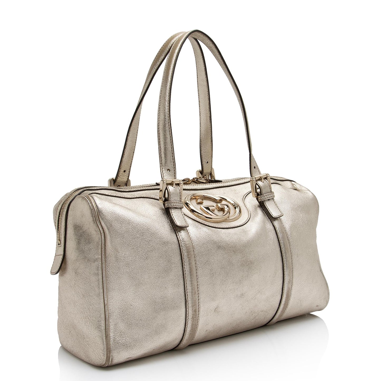 Gucci Metallic Britt Boston SHF Leather Gold Medium Satchel Bag
