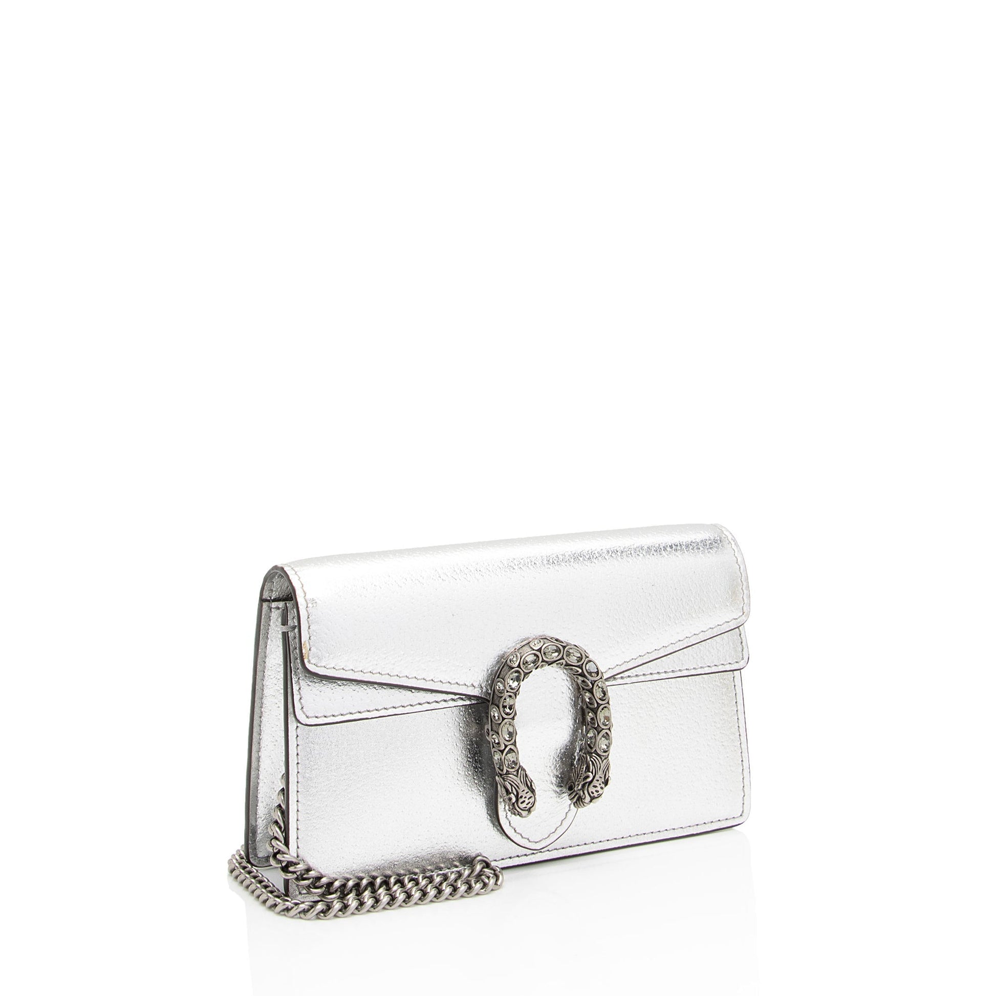Gucci Metallic Dionysus Super SHF-PQUwUw Leather Silver Mini Crossbody Bag