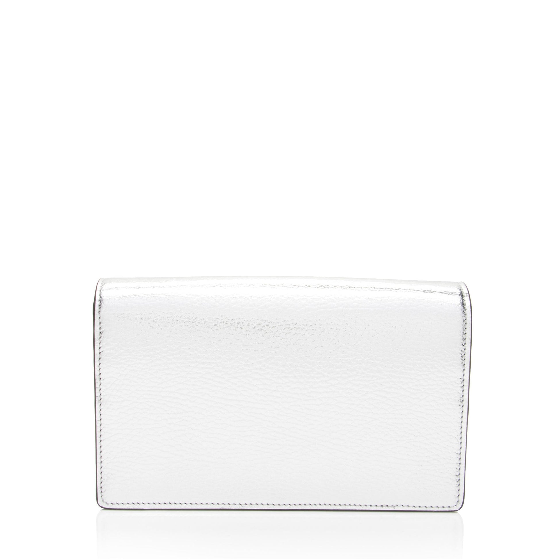 Gucci Metallic GG Marmont Wallet on Leather Silver Chain Crossbody Bag