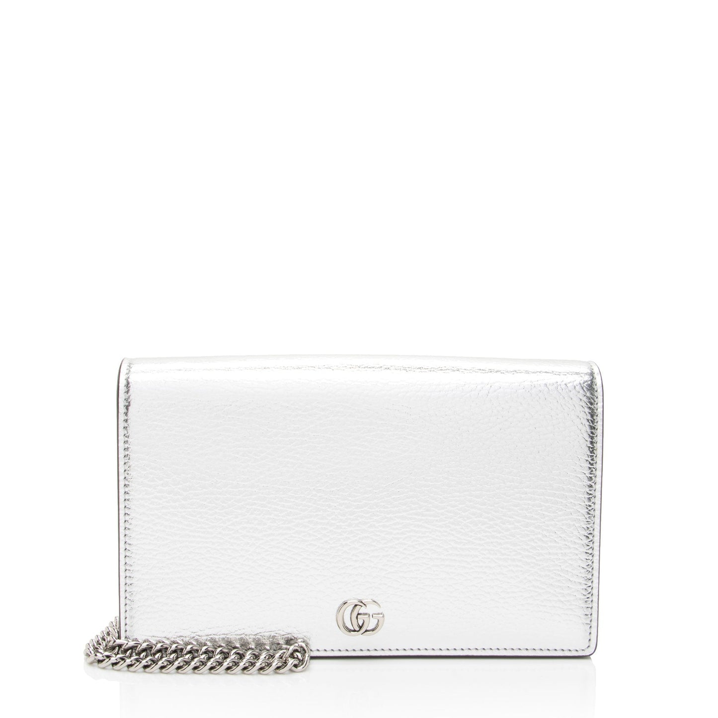 Gucci Metallic GG Marmont Wallet on Leather Silver Chain Crossbody Bag