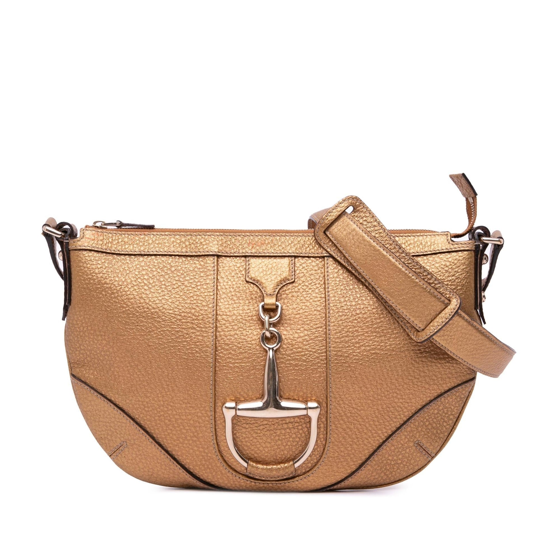 Gucci Metallic Horsebit Leather Calf Gold Crossbody Bag
