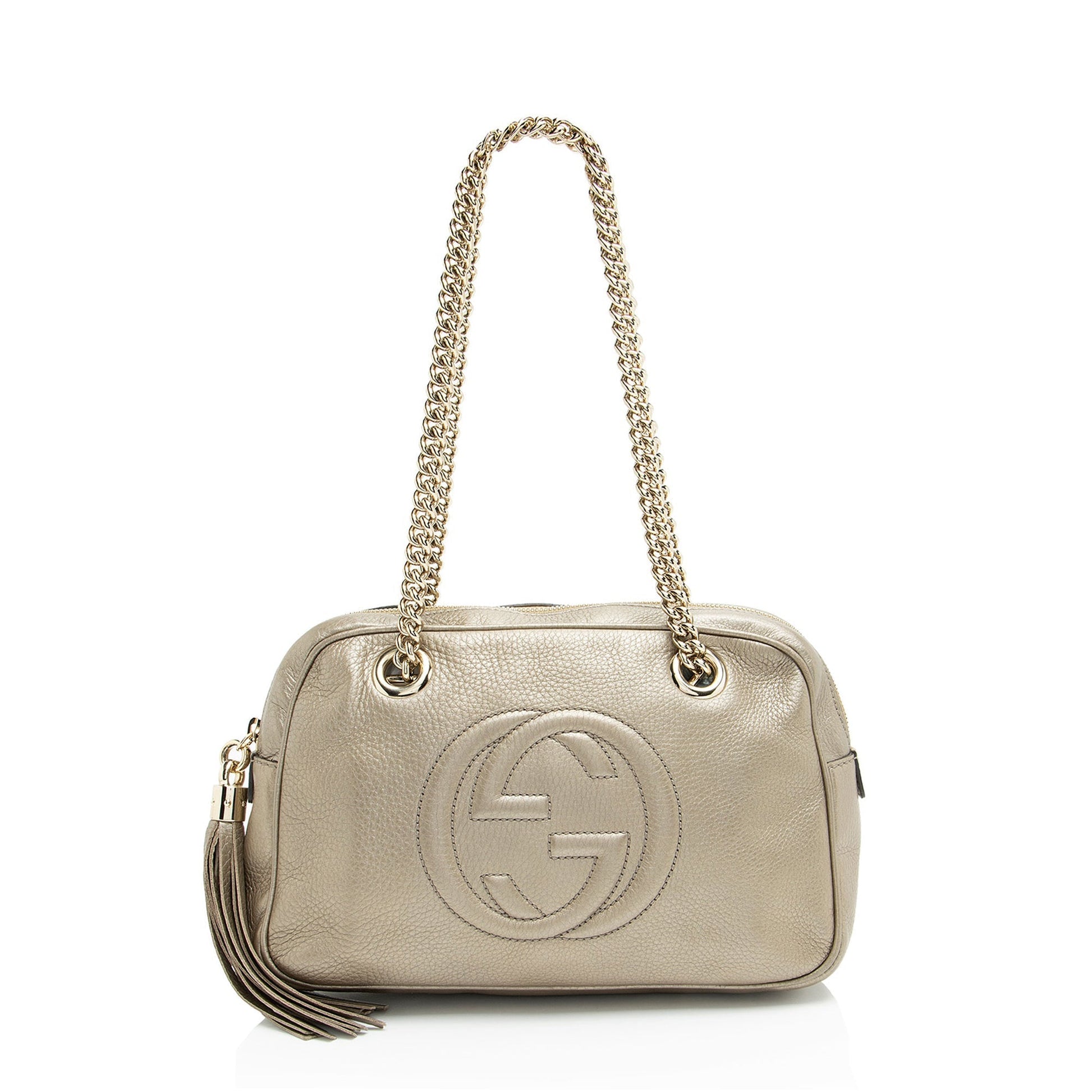 Gucci Metallic Soho Leather Silver Small Chain Shoulder Bag