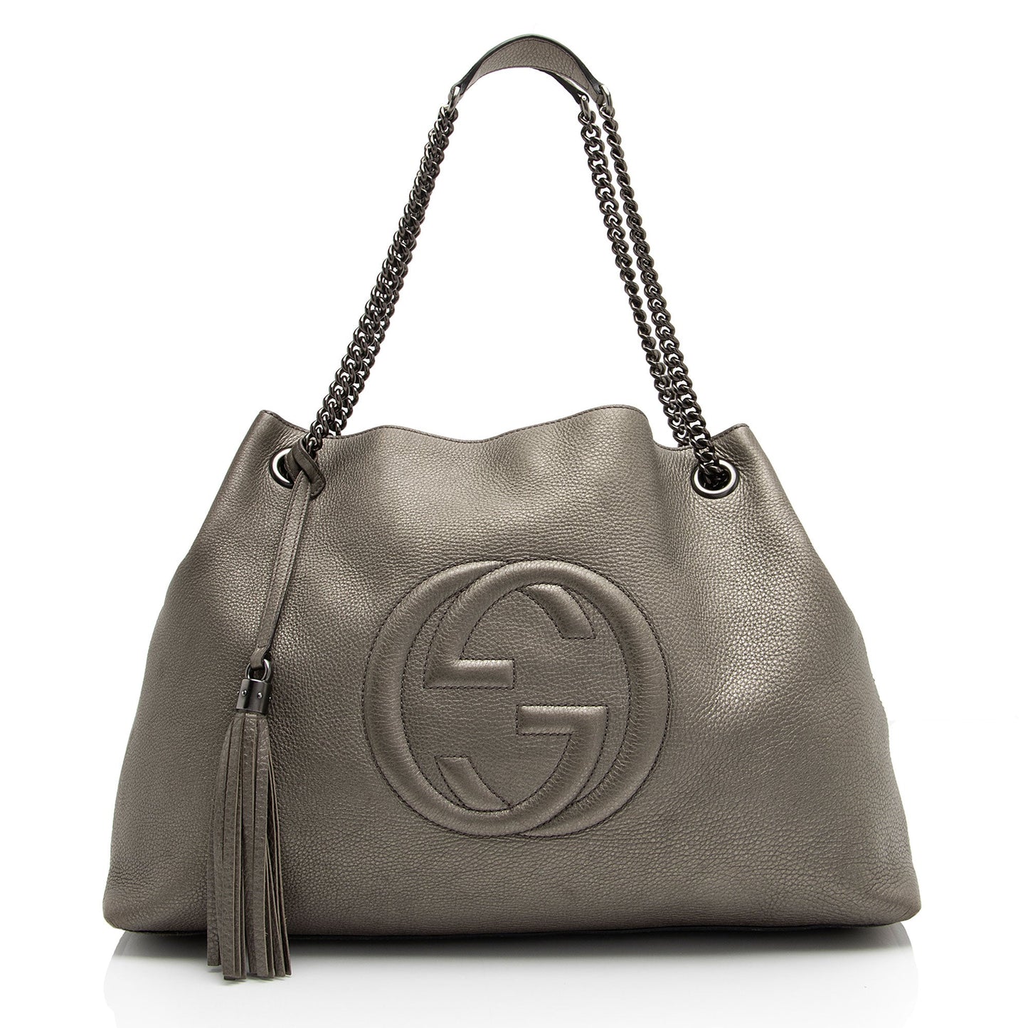 Gucci Metallic Soho Leather Silver Large Crossbody Bag