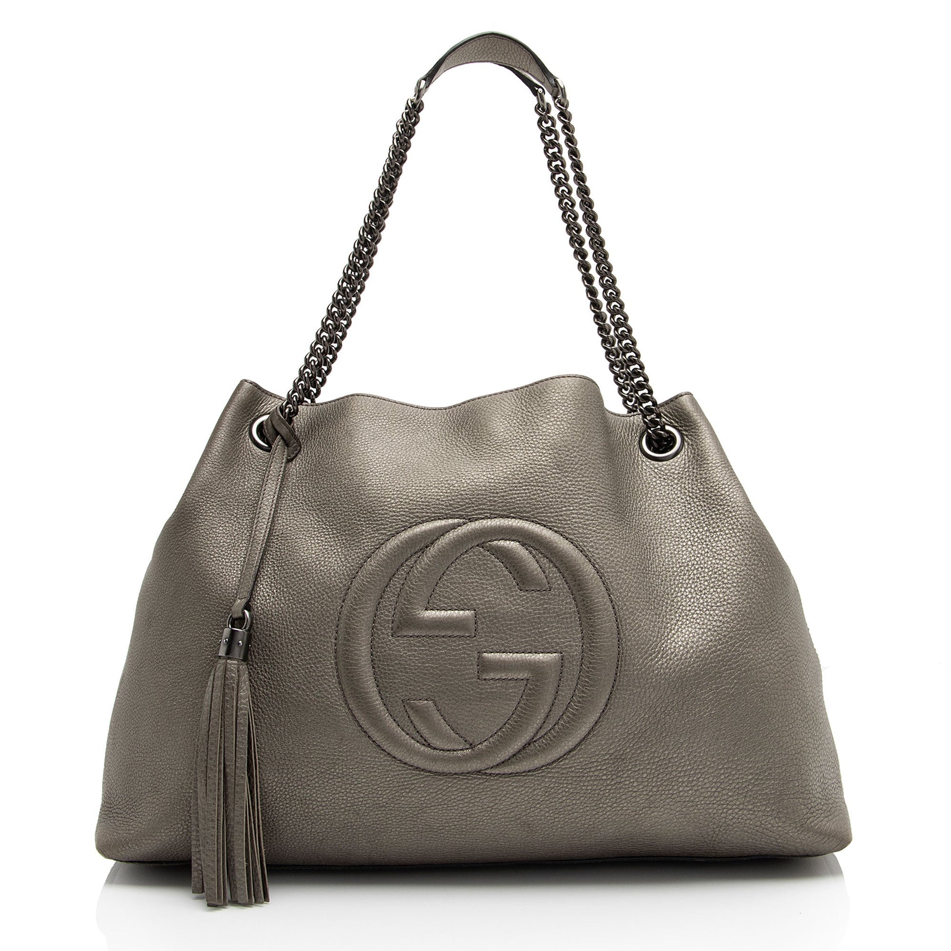 Gucci Metallic Soho Leather Silver Large Crossbody Bag