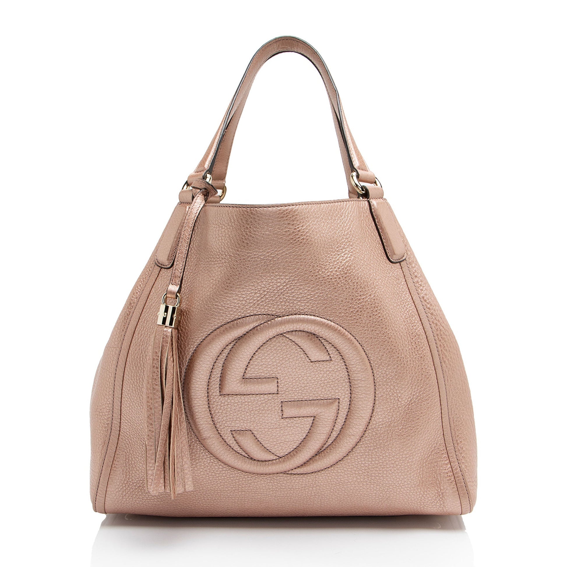 Gucci Metallic Soho Leather Pink Medium Tote Bag