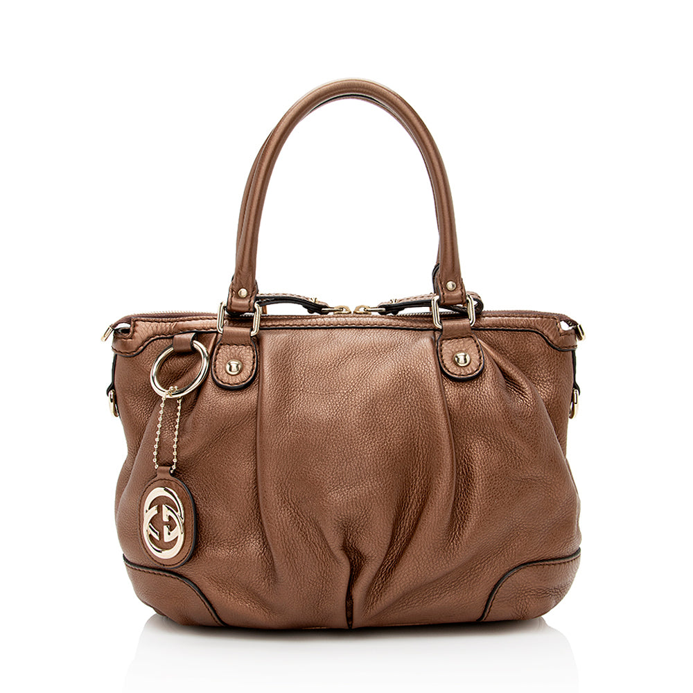 Gucci Metallic Sukey SHF Leather Brown Satchel Bag