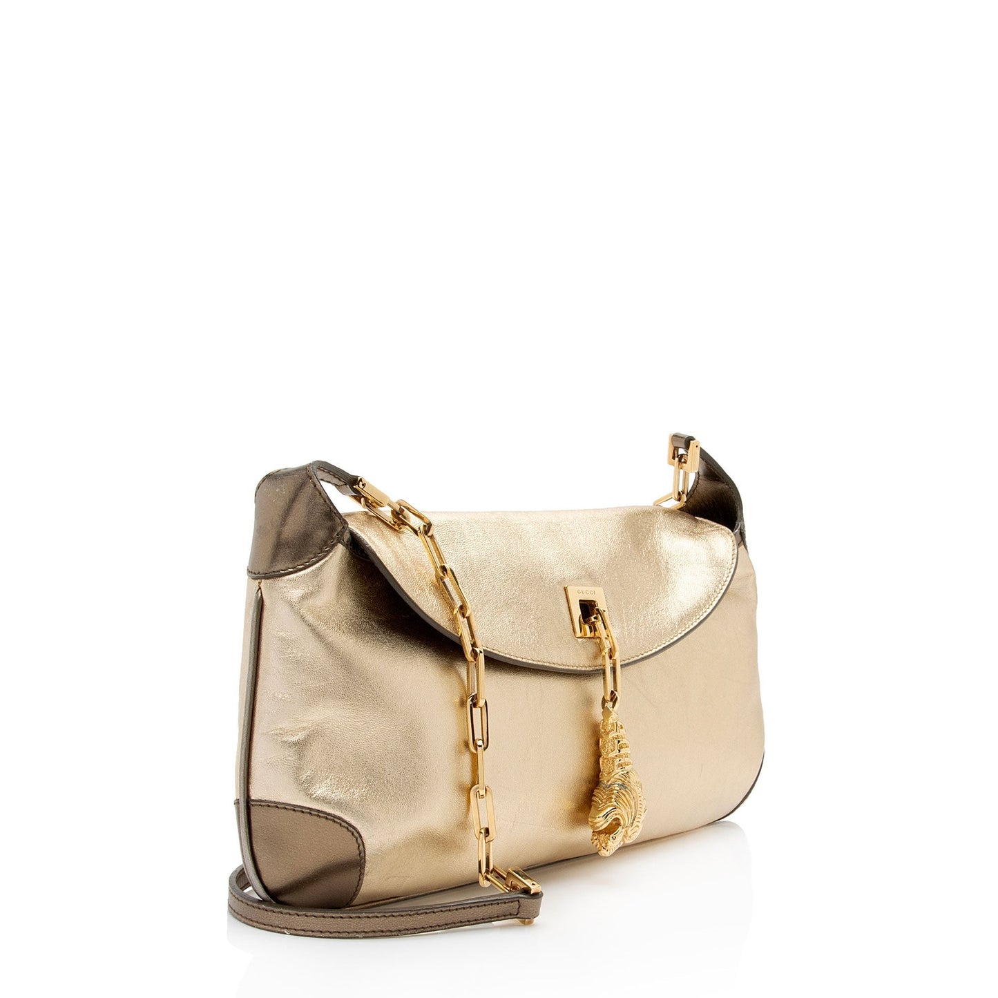 Gucci Metallic Tiger Charm SHF-ltMIAv Leather Gold Shoulder Bag
